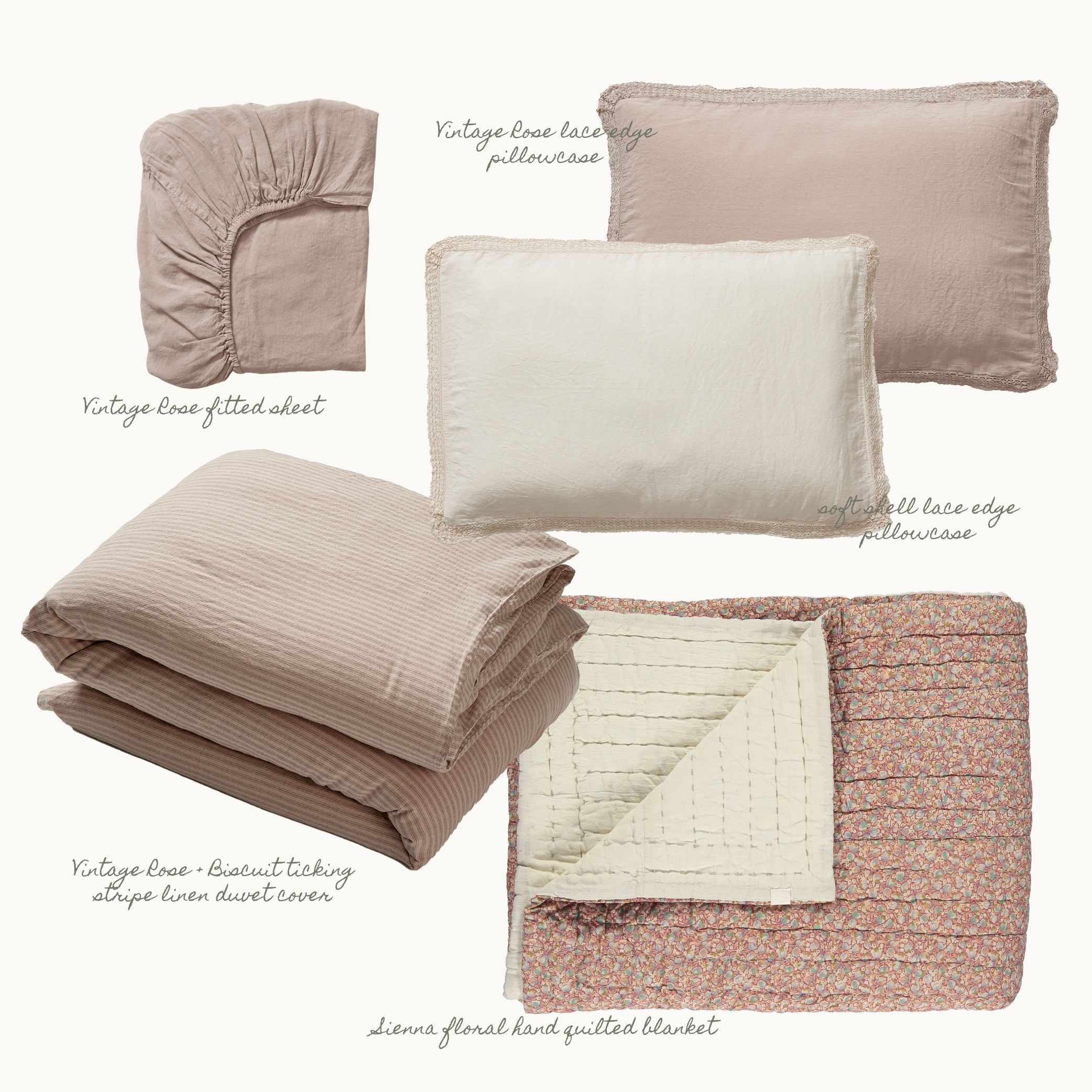 Washed Linen Cotton Oxford Pillowcase with Lace Edge - Soft Shell