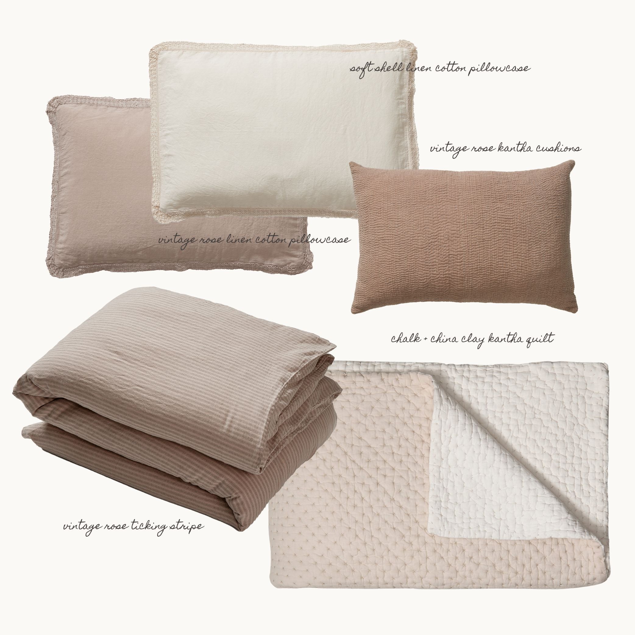 Washed Linen Cotton Oxford Pillowcase with Lace Edge - Soft Shell