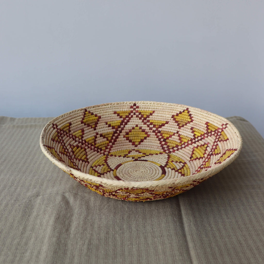 Tribal Hand Woven Coil Basket Bowl - Yellow Diamond