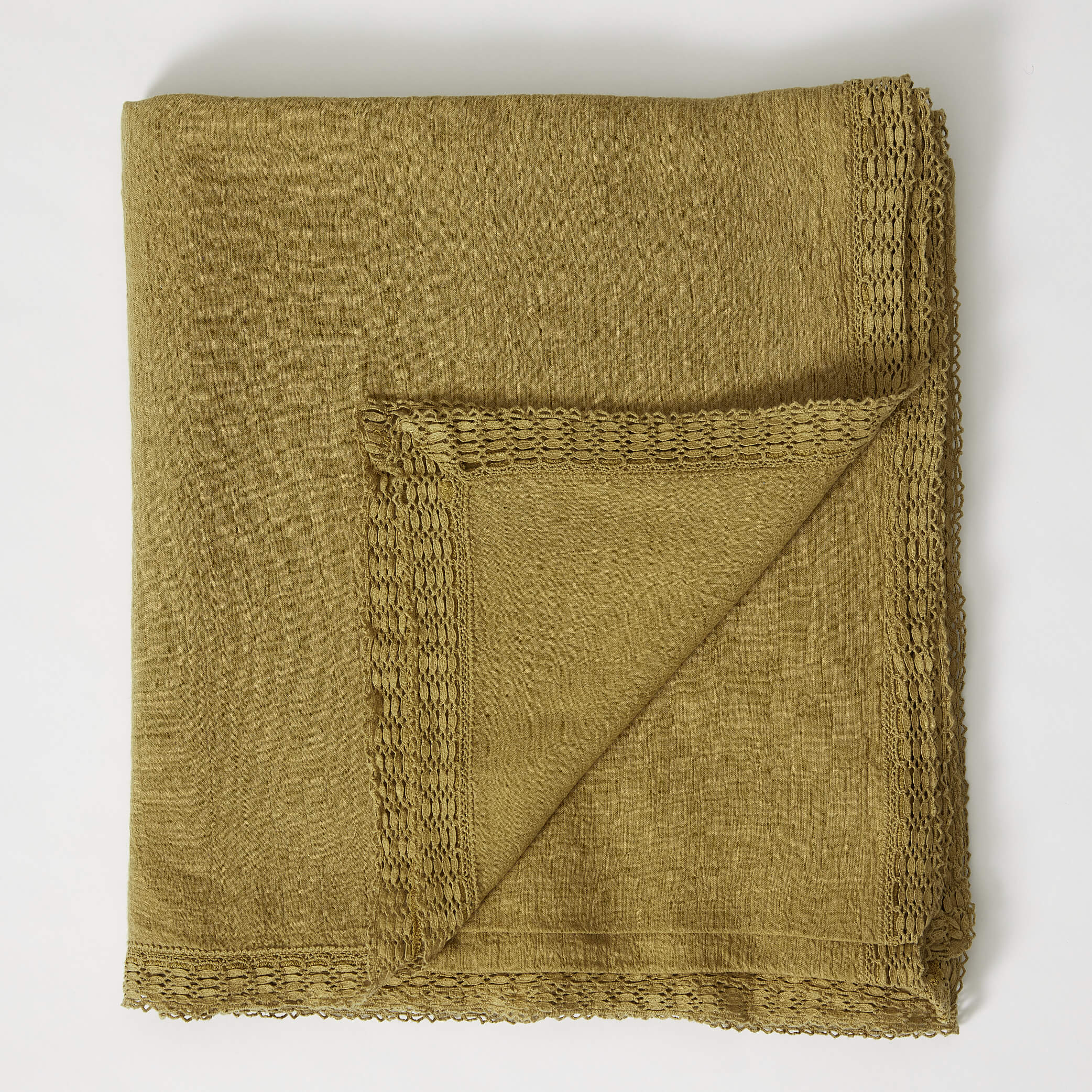Washed Linen Cotton Tablecloth with Lace edge - Bronze