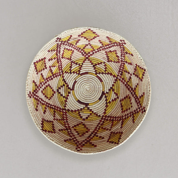 Tribal Hand Woven Coil Basket Bowl - Yellow Diamond