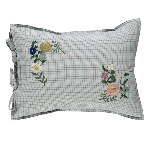 Light Blue + Coco check Embroidered Cushion Cover with Filler