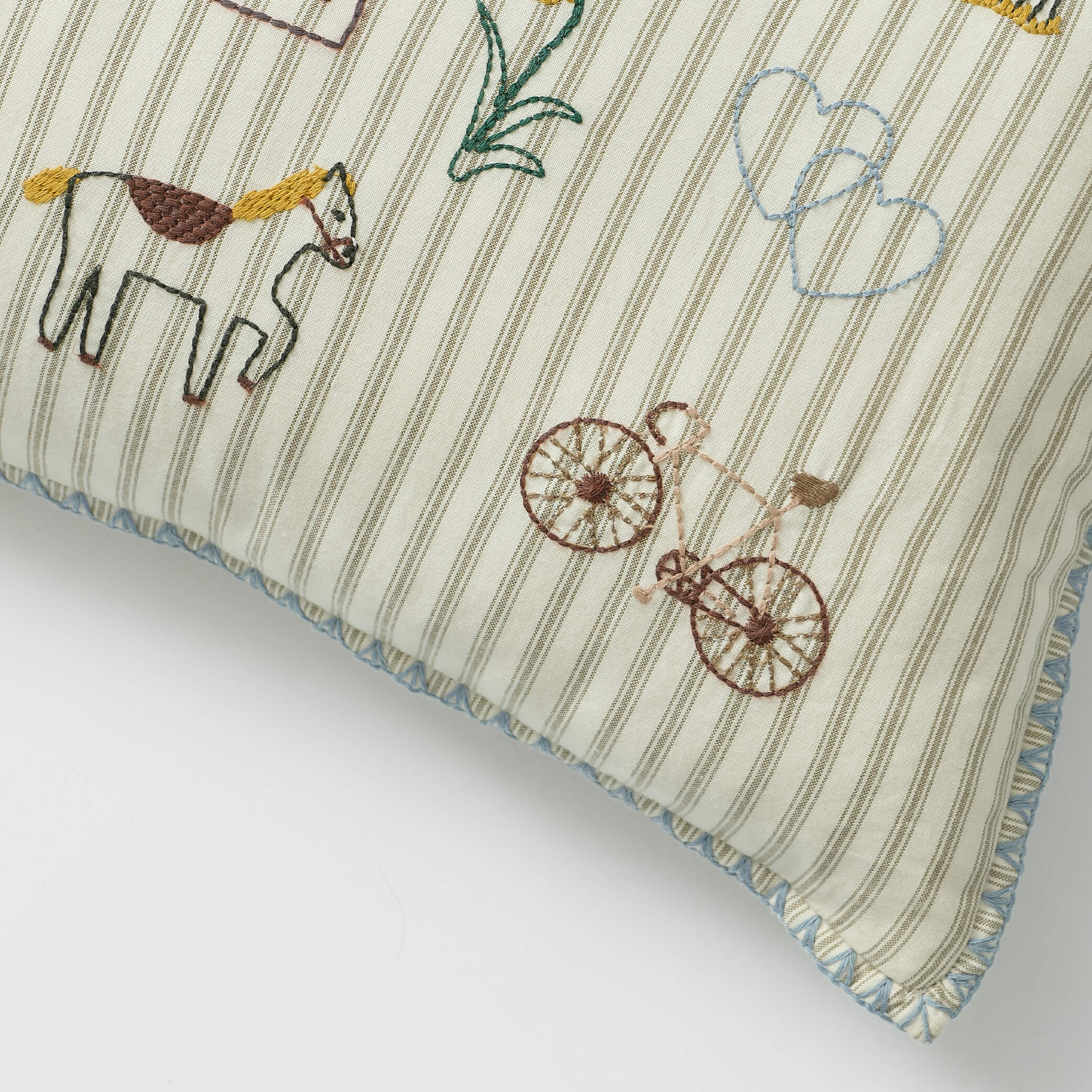 Embroidered Ticking Stripe Cushion