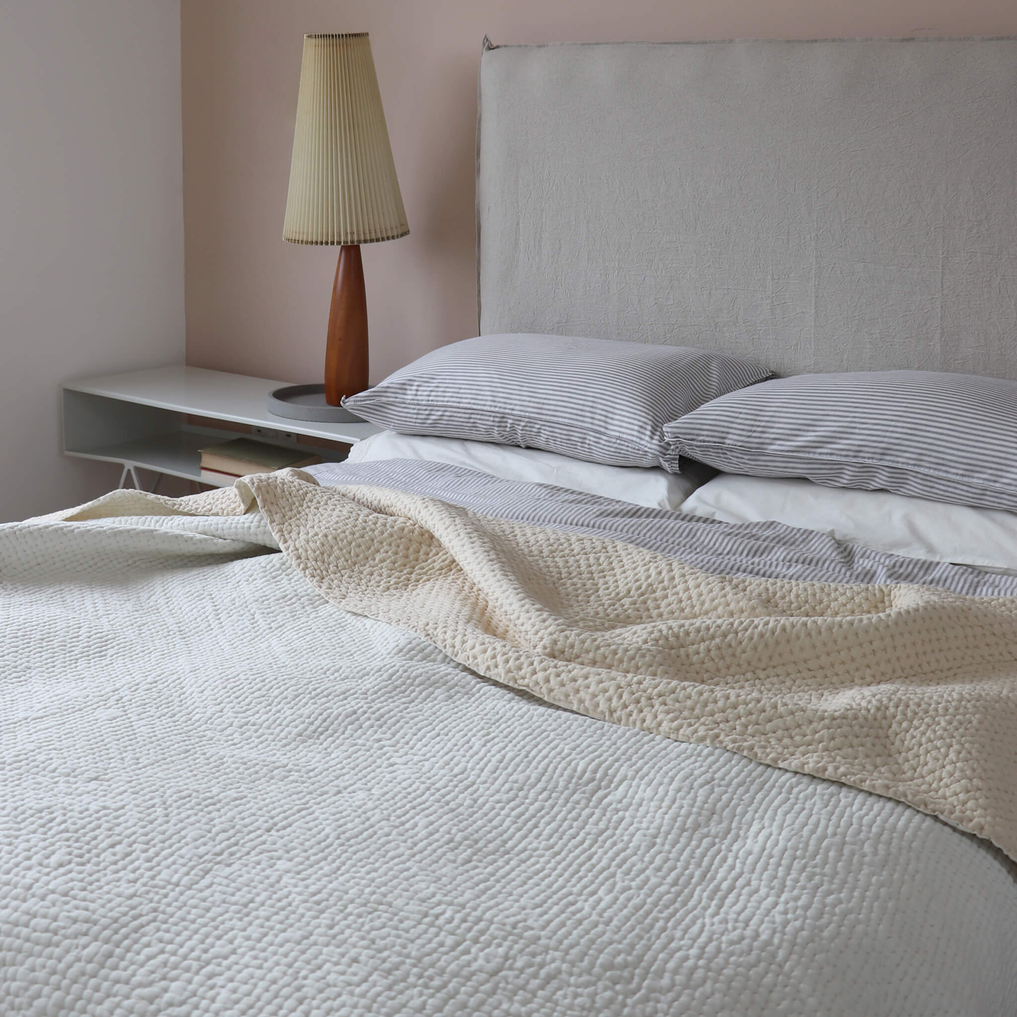 SECONDS Kantha Cross Stitch Blanket - Chalk/China Clay