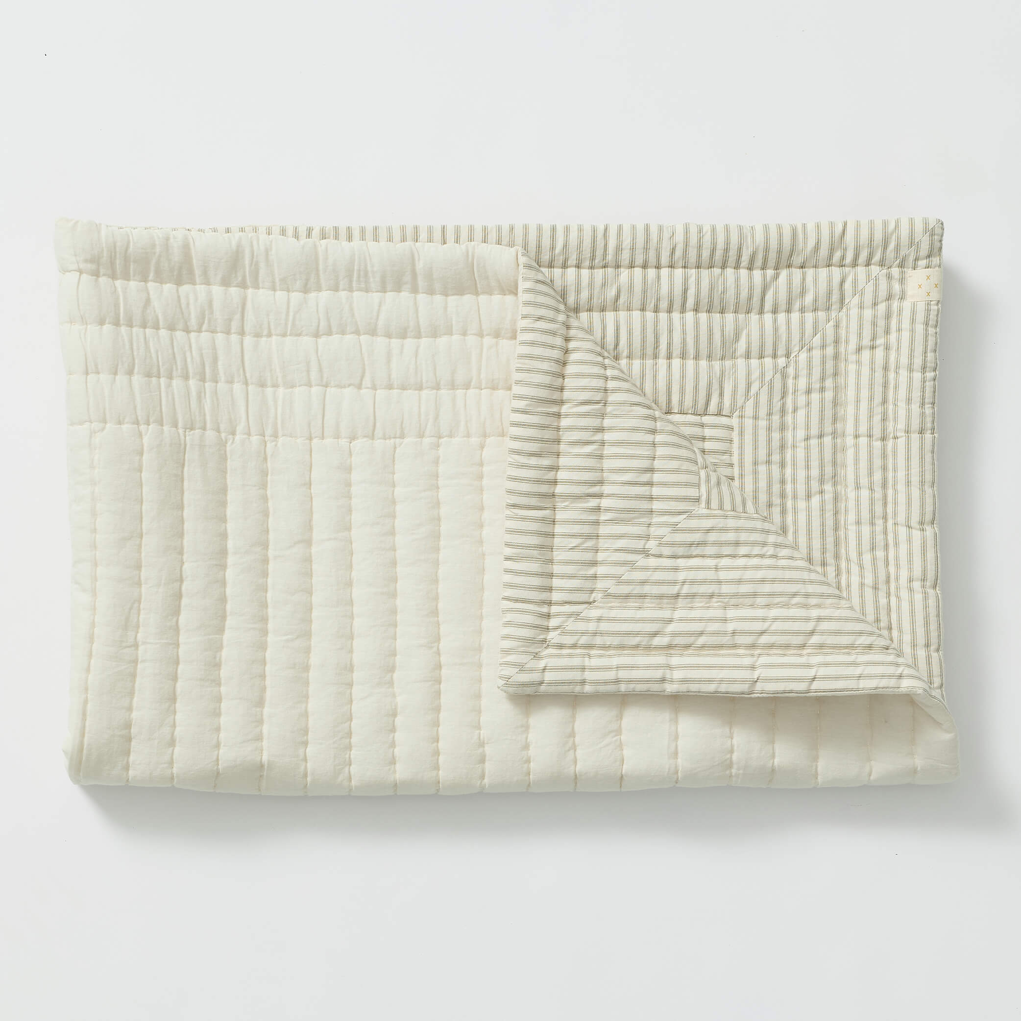 Cot Quilt - Ticking Stripe French Grey