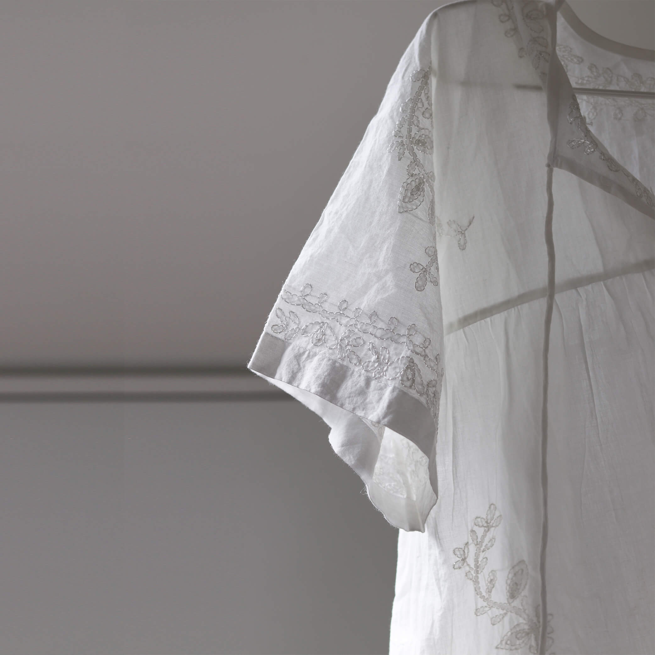 Hand Embroidered Cotton Voile Top in Chalk