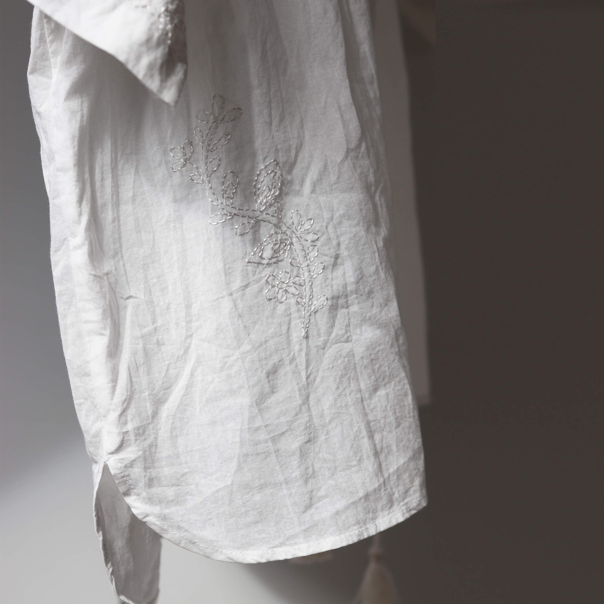 Hand Embroidered Cotton Voile Top in Chalk