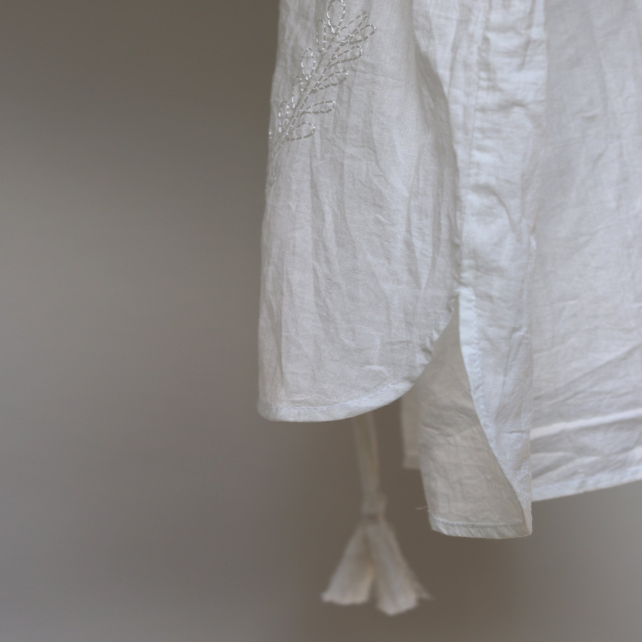 Hand Embroidered Cotton Voile Top in Chalk