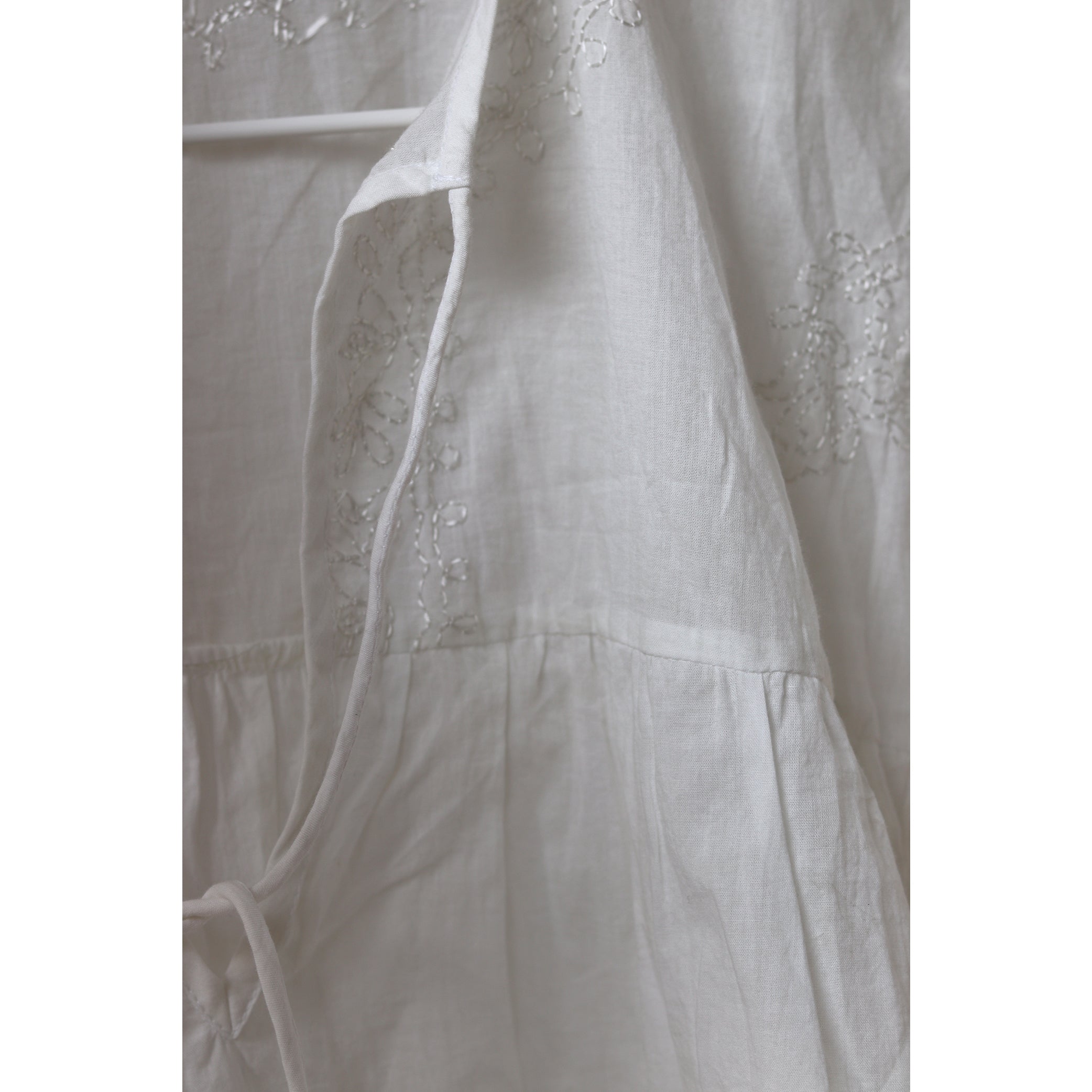 Hand Embroidered Cotton Voile Top in Chalk