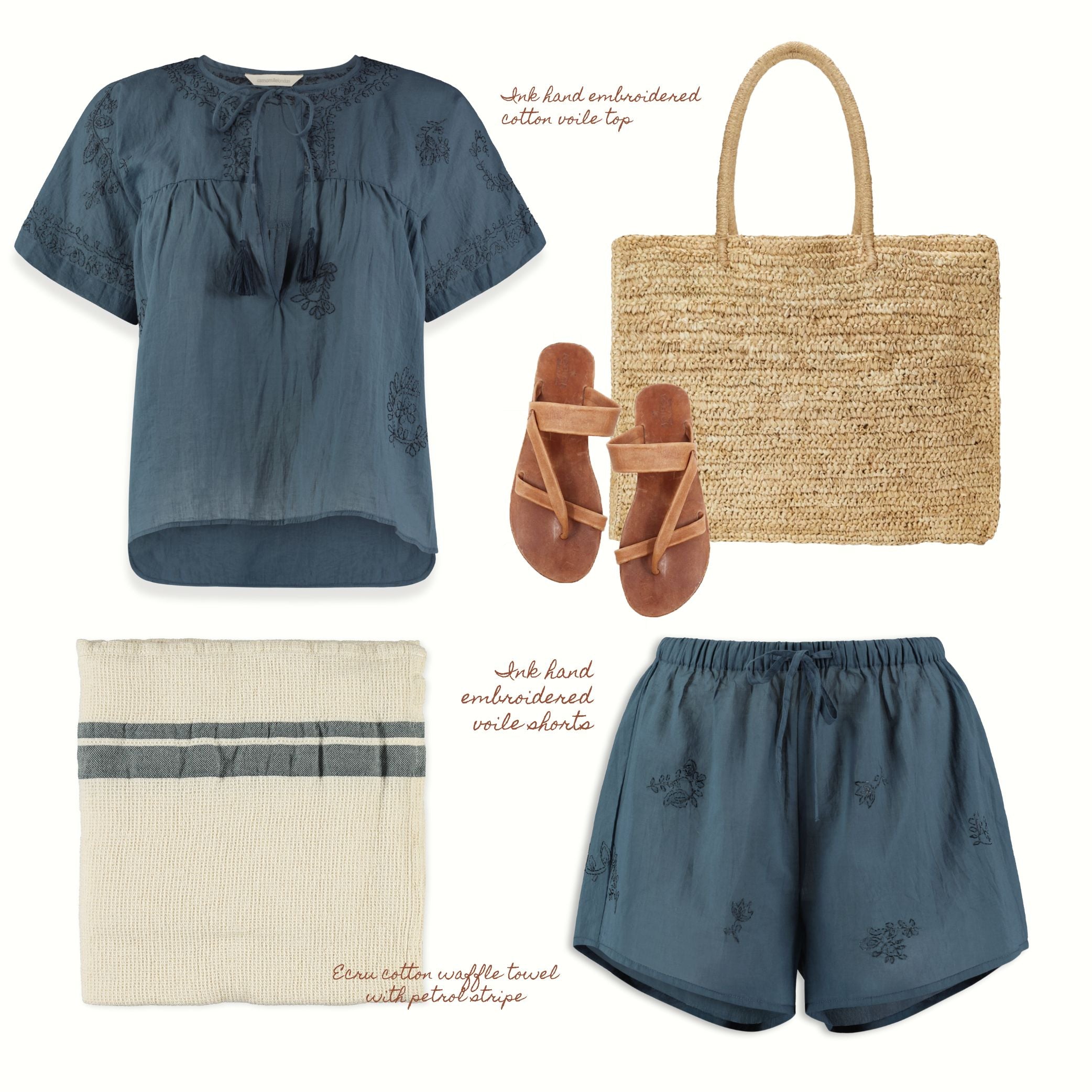 Hand Embroidered Cotton Voile Top in Ink