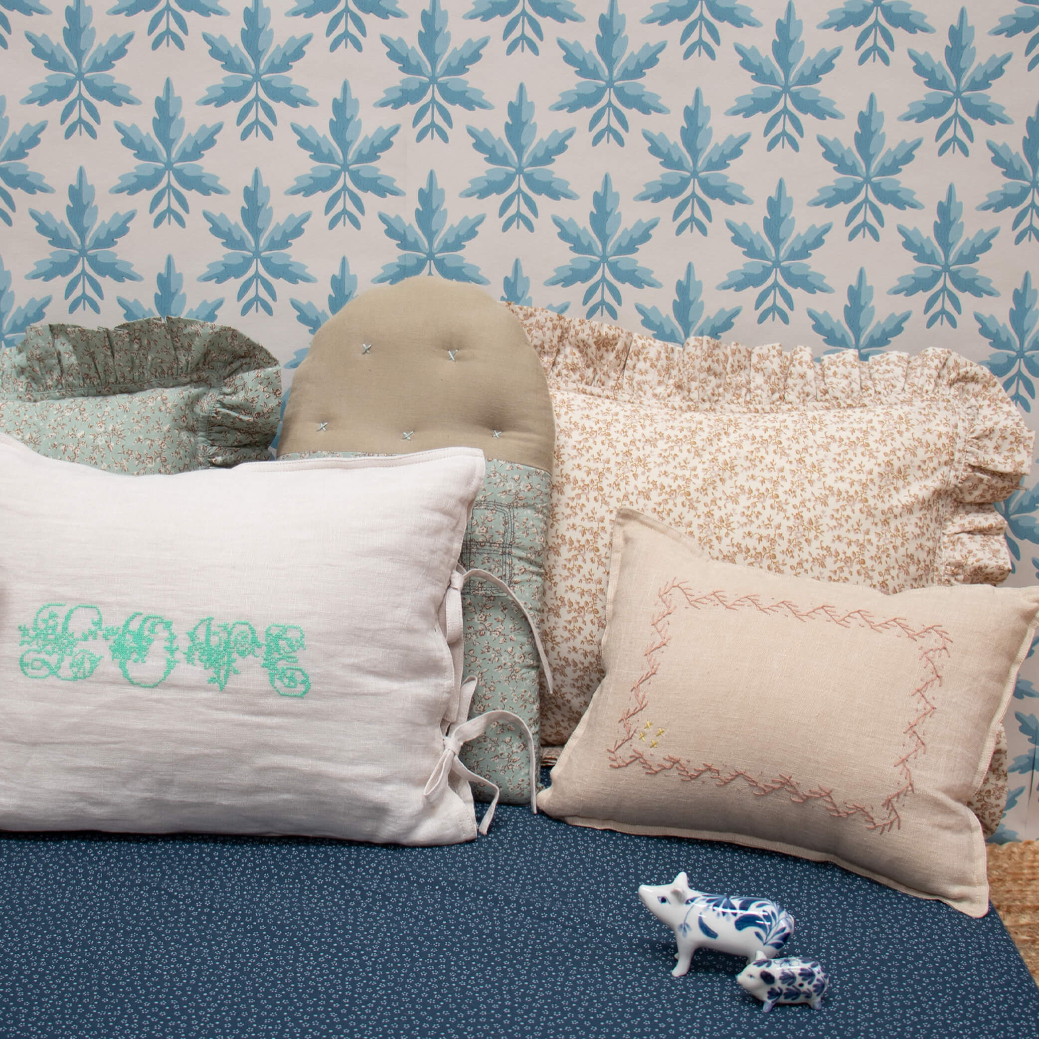 Hand embroidered Small Zig Zag Cushion