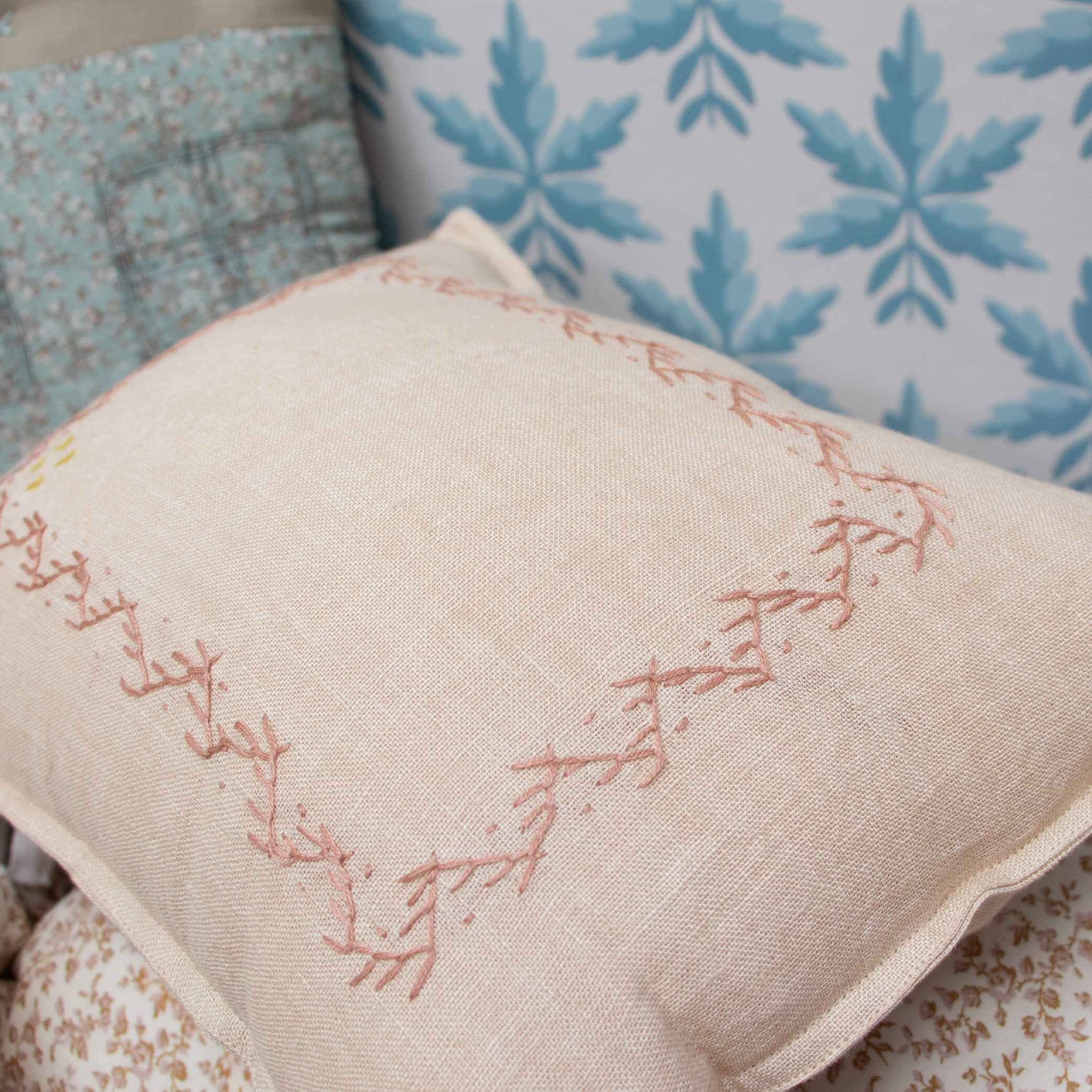 Hand embroidered Small Zig Zag Cushion