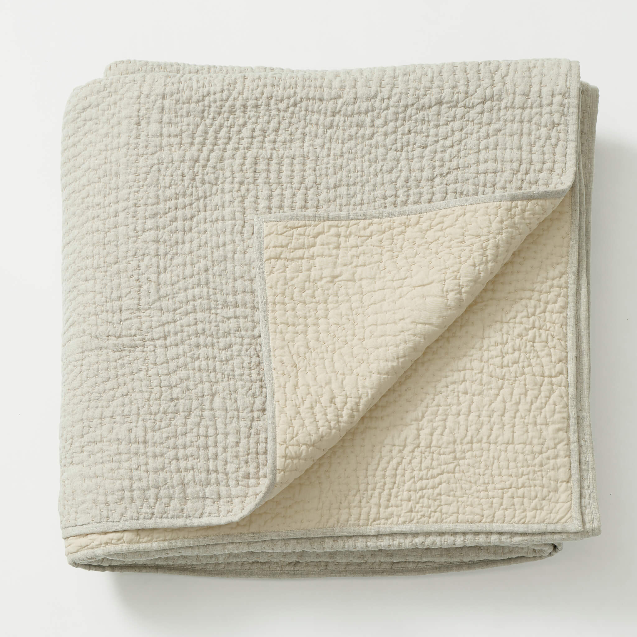 Natural Linen Reversible Kantha Blanket
