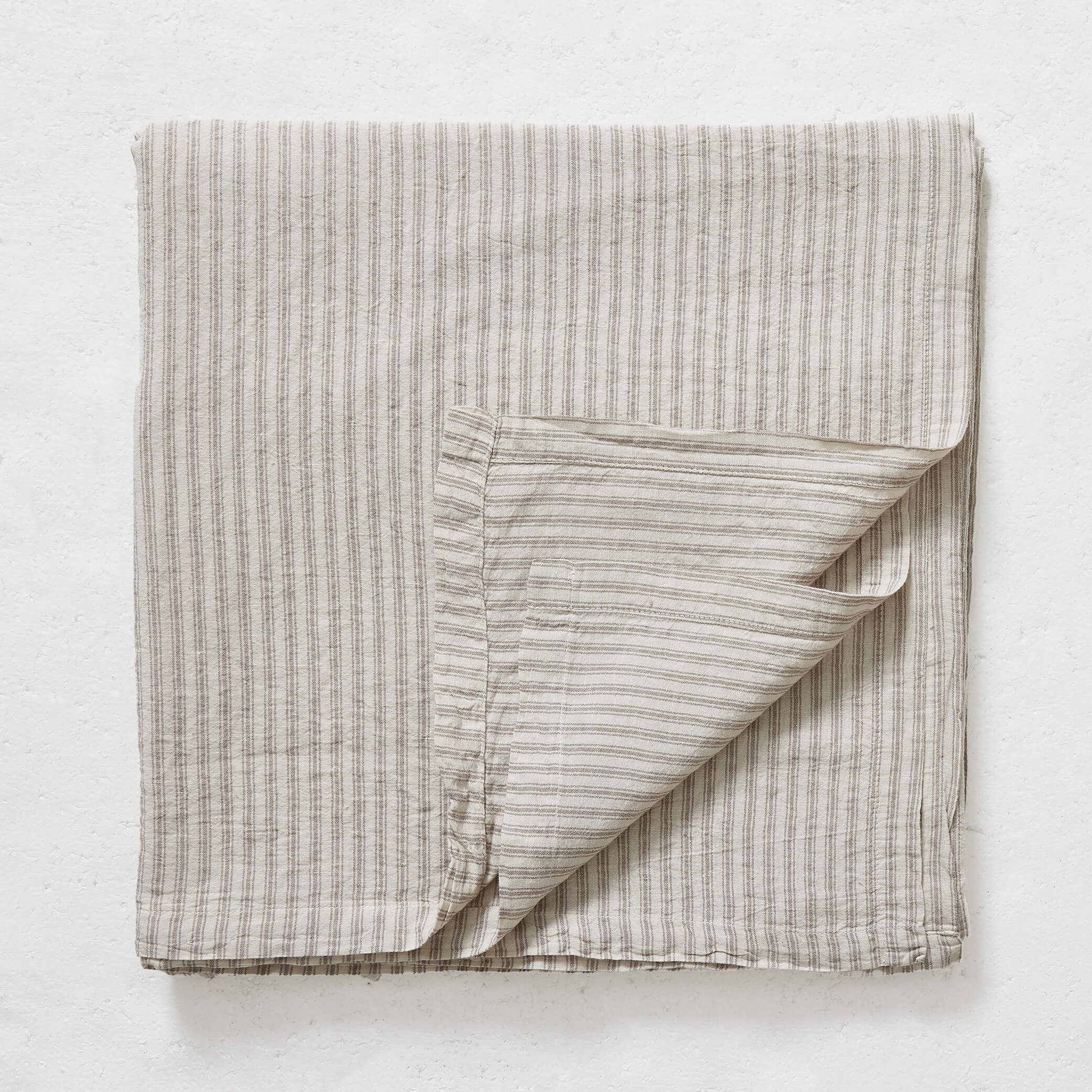 Washed Linen Cotton Ticking Stripe Tablecloth - Mineral