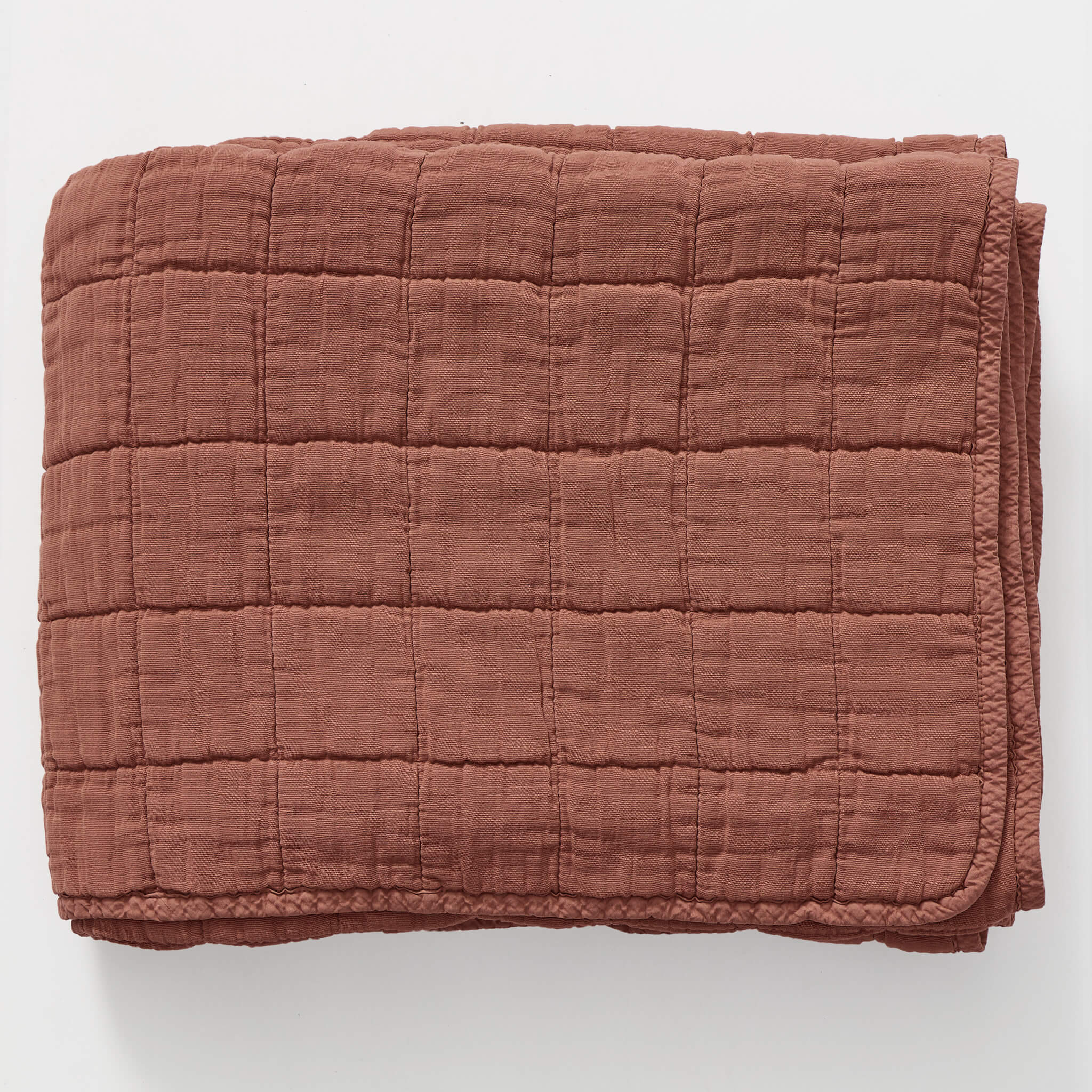 Square Quilted Gauze Blanket - Deep Clay