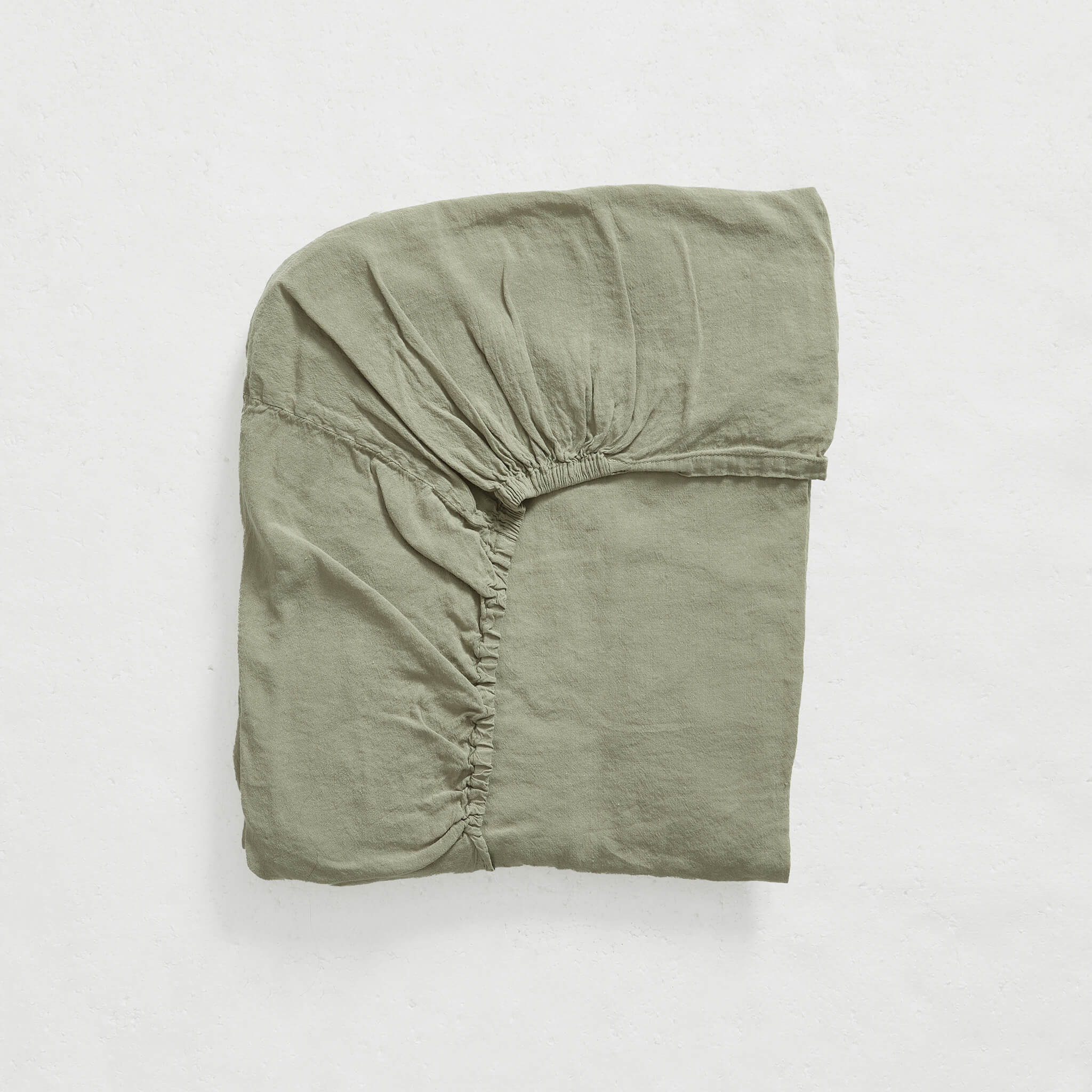 Washed Linen Cotton Fitted Sheet - Olive