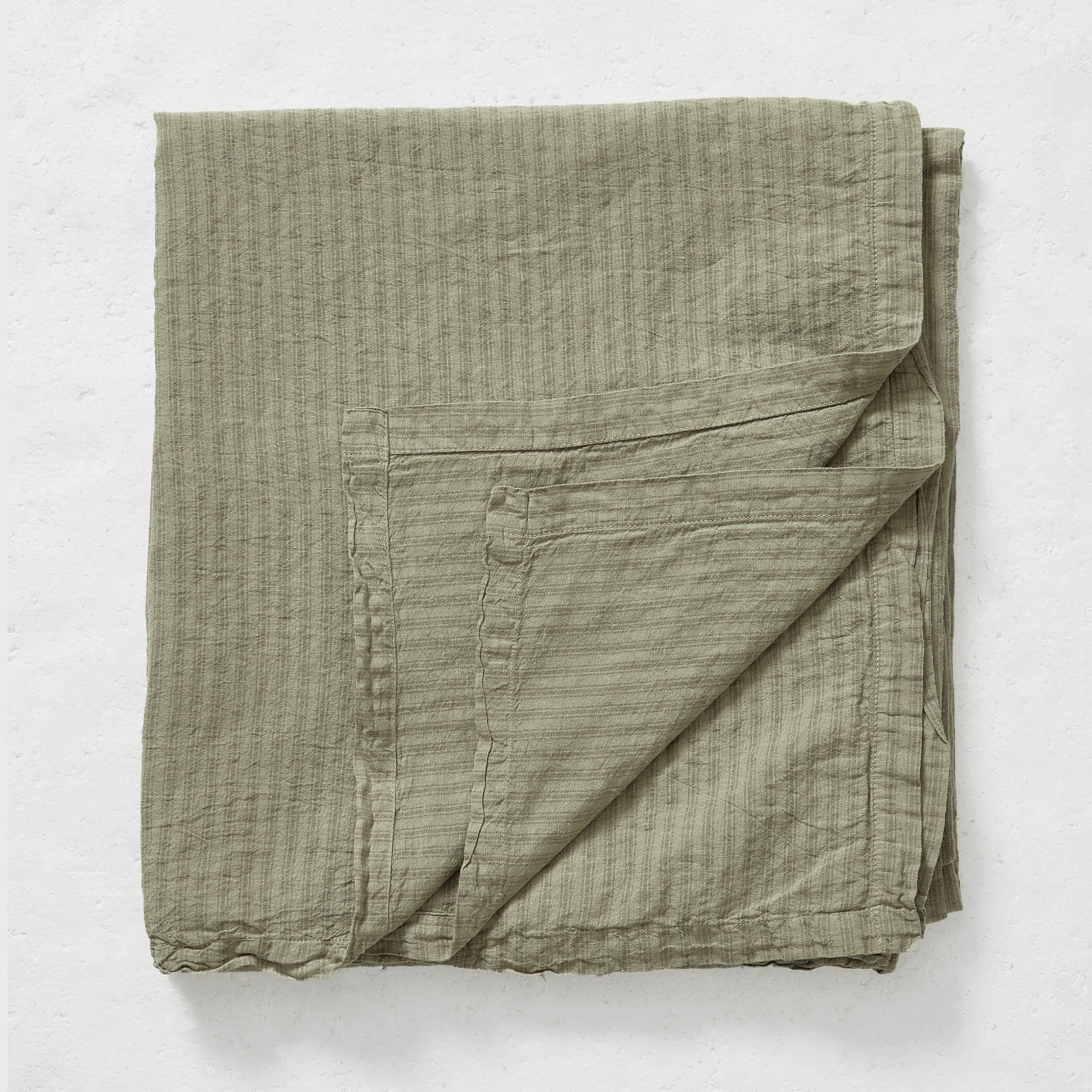 Washed Linen Cotton Ticking Stripe Tablecloth - Olive