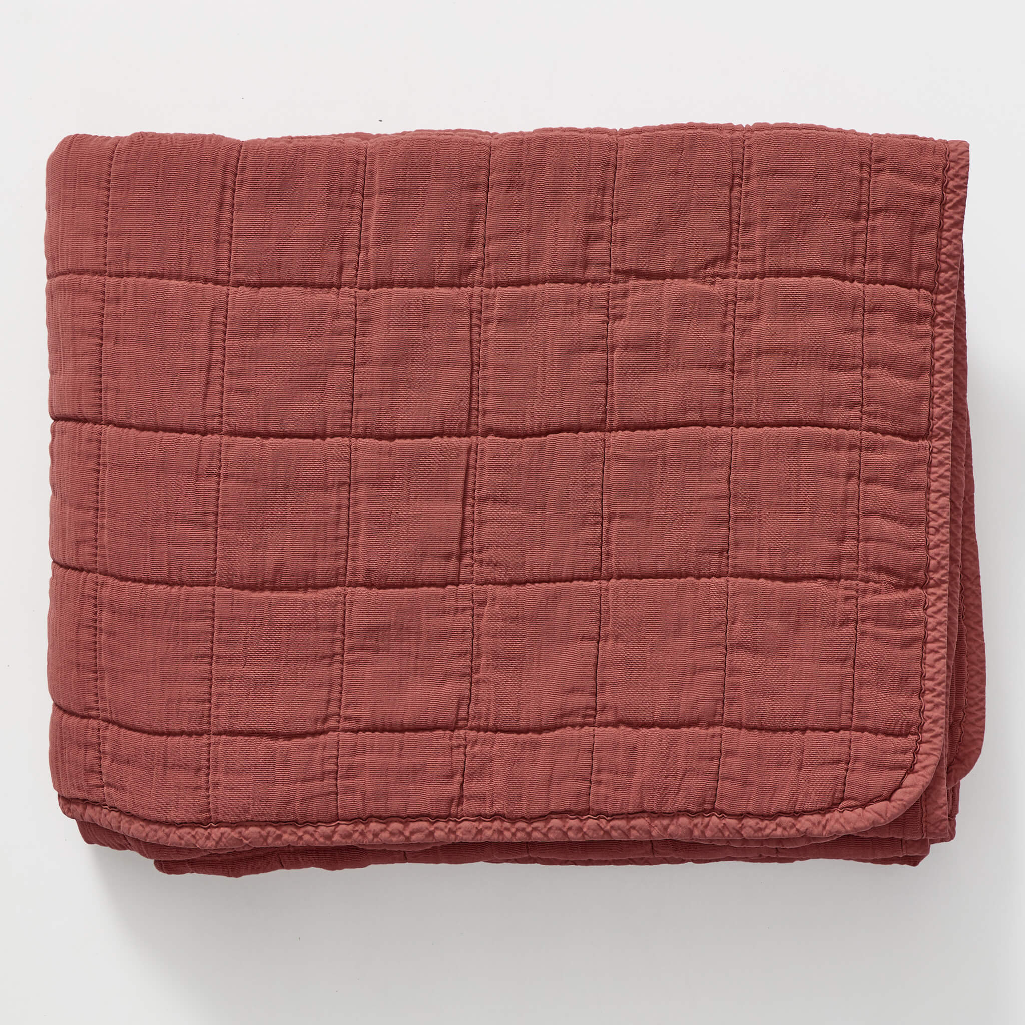 Square Quilted Gauze Blanket - Rust Red