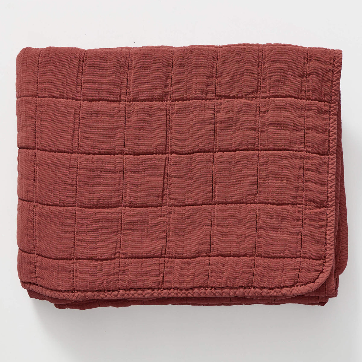 Square Quilted Cotton Gauze Blanket - Rust Red