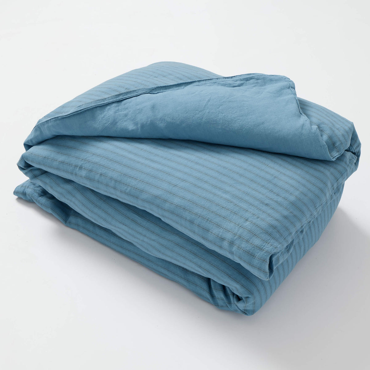 Washed Linen Cotton Ticking Stripe Duvet Cover - Airforce Blue