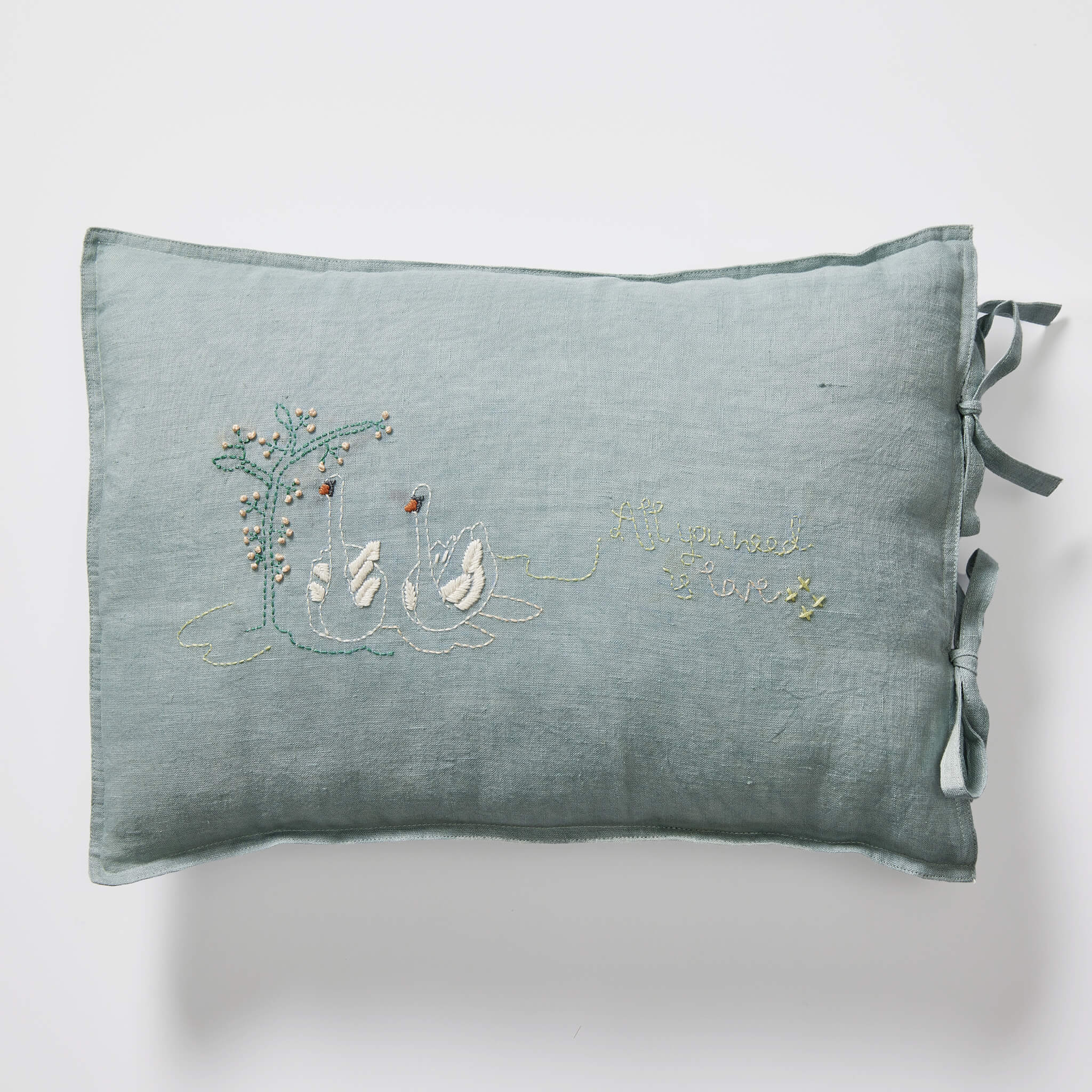 Swan Embroidered Linen Cushion