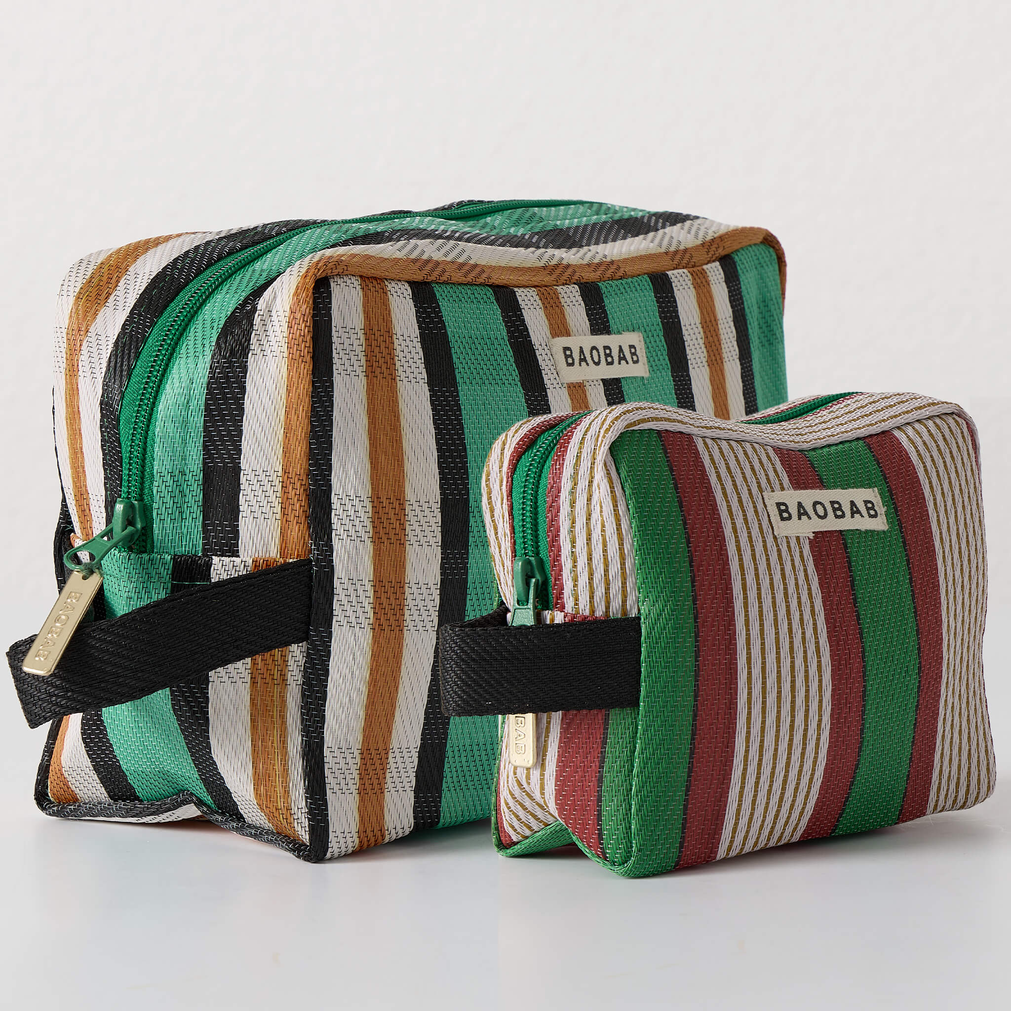 Green Stripe Pouch Set