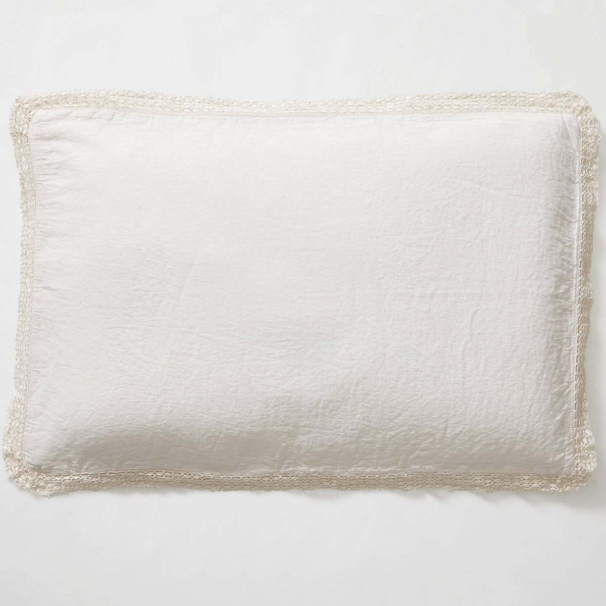 Washed Linen Cotton Oxford Pillowcase with Lace Edge - Chalk