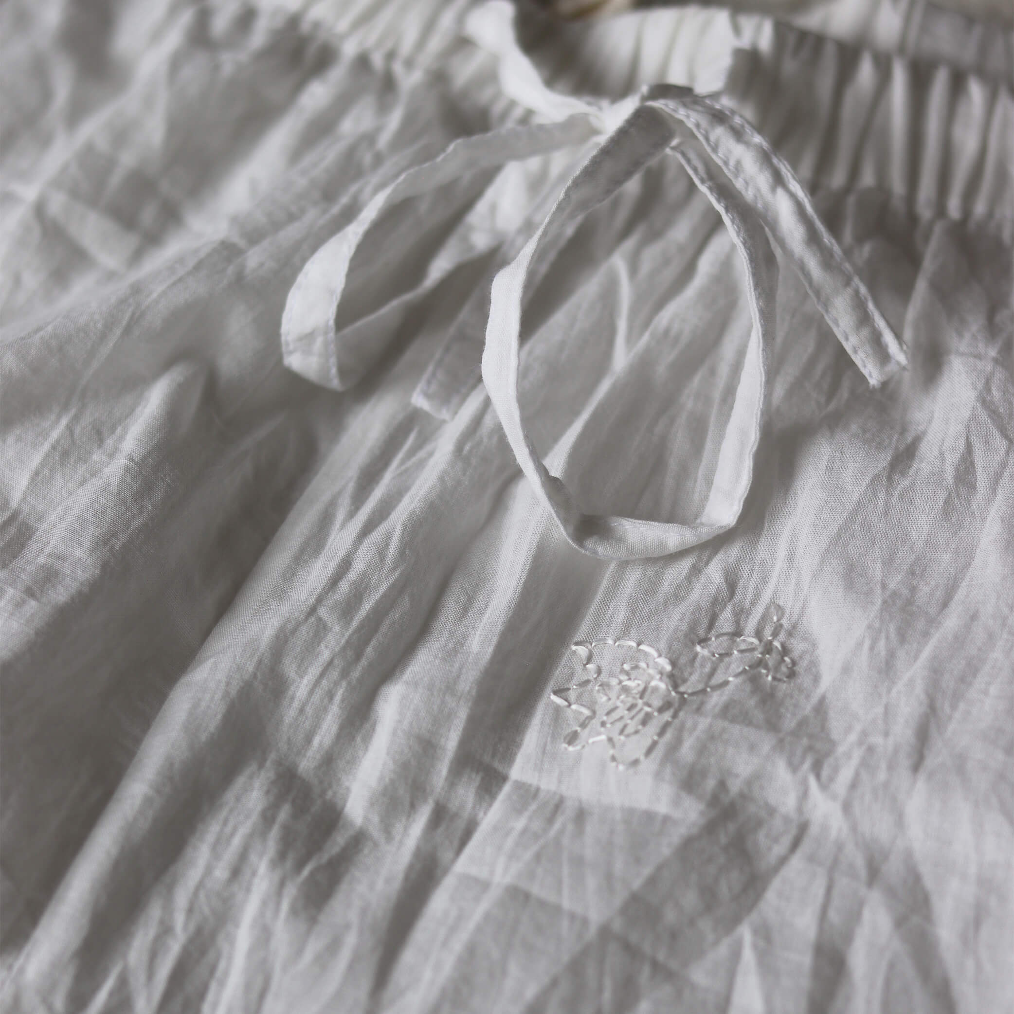 Hand Embroidered Cotton Voile Shorts in Chalk