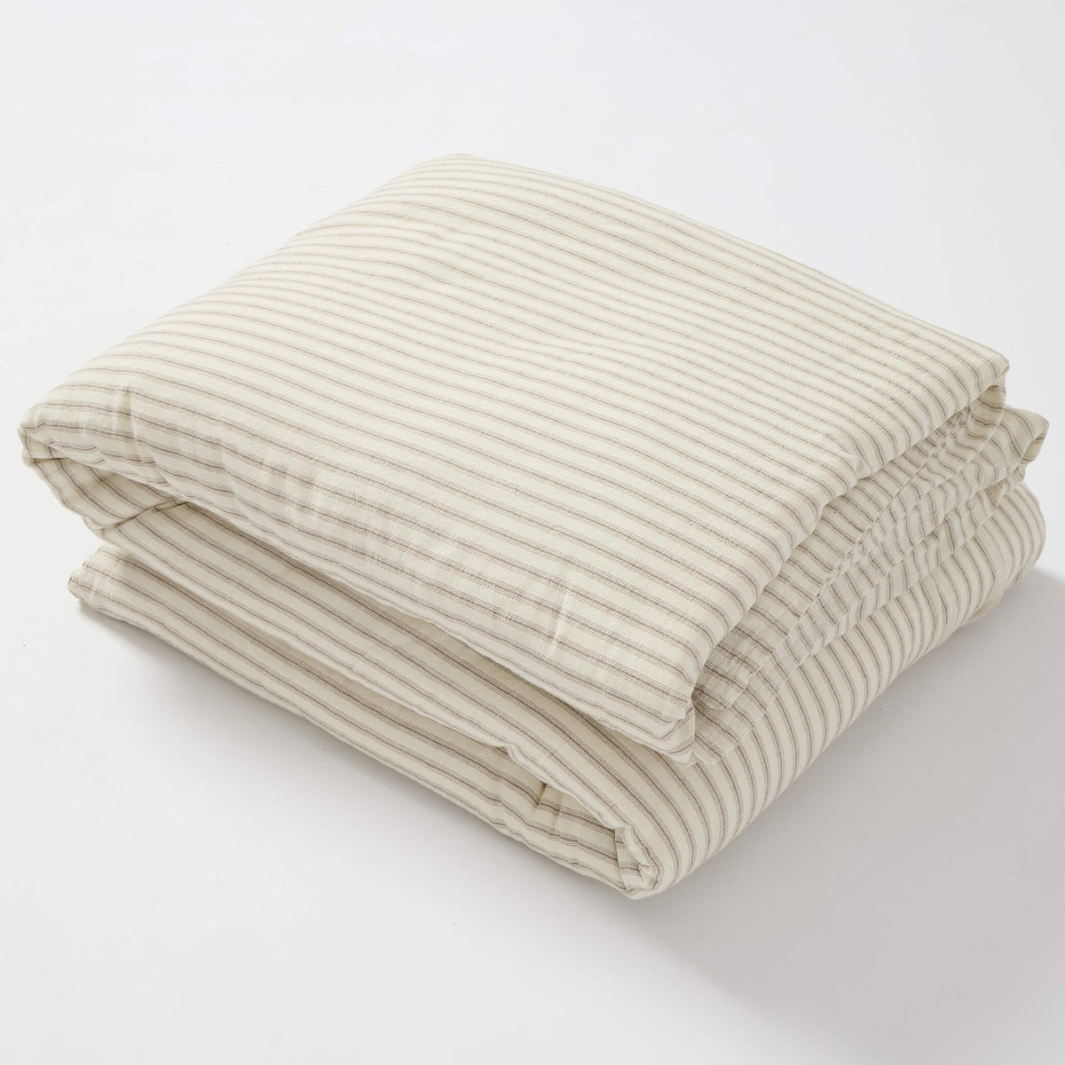 Washed Linen Cotton Ticking Stripe Duvet Cover - Chalk