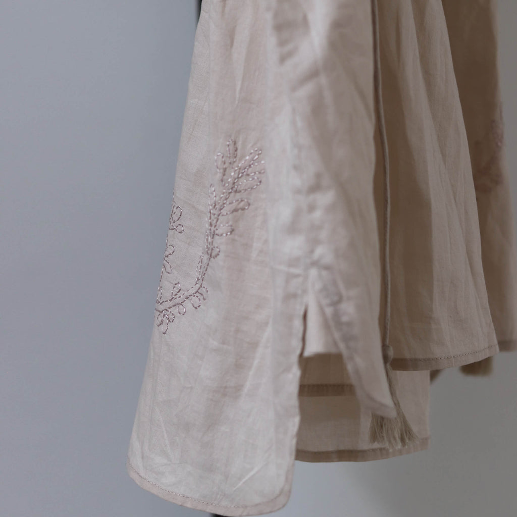 Hand Embroidered Cotton Voile Top in China Clay