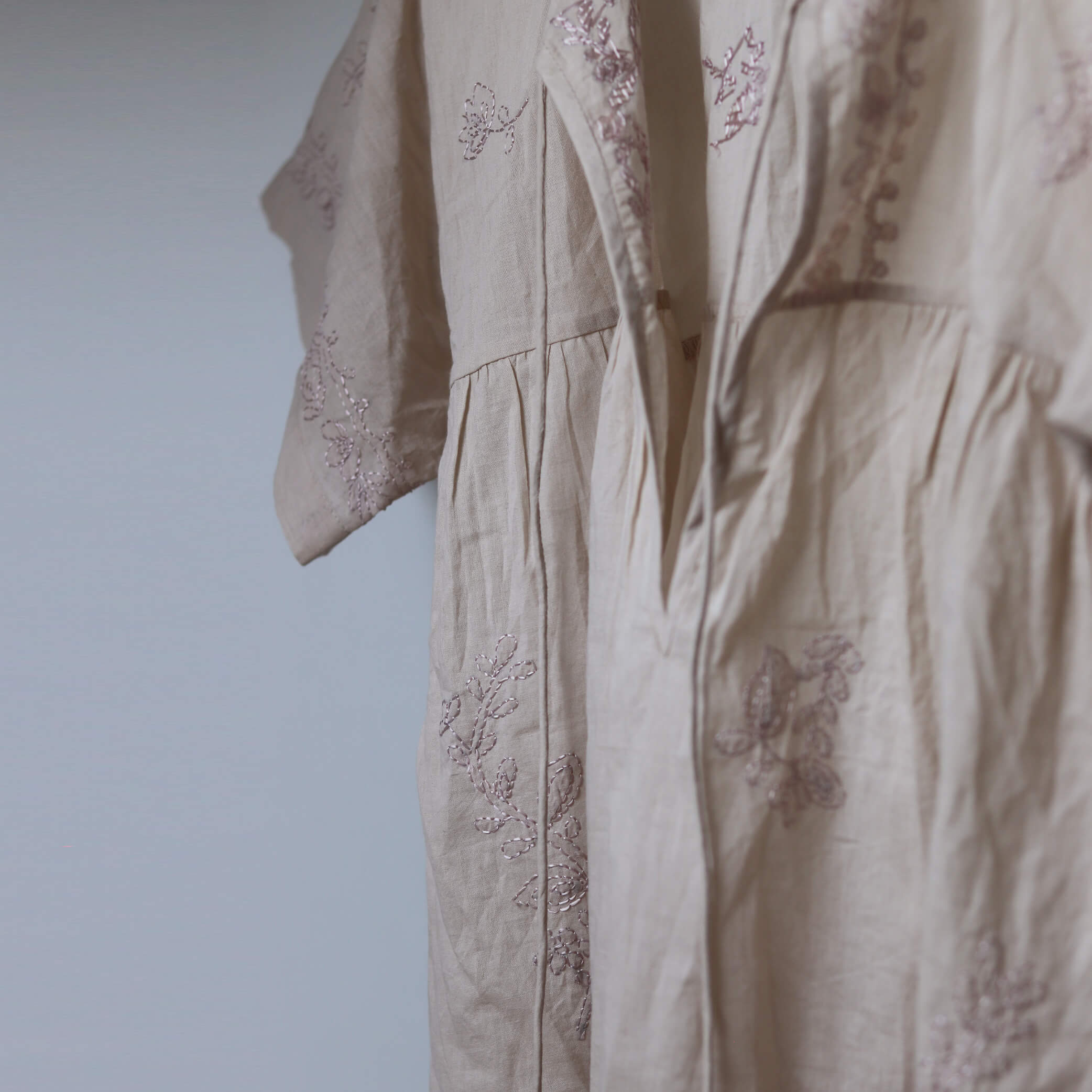 Hand Embroidered Cotton Voile Top in China Clay