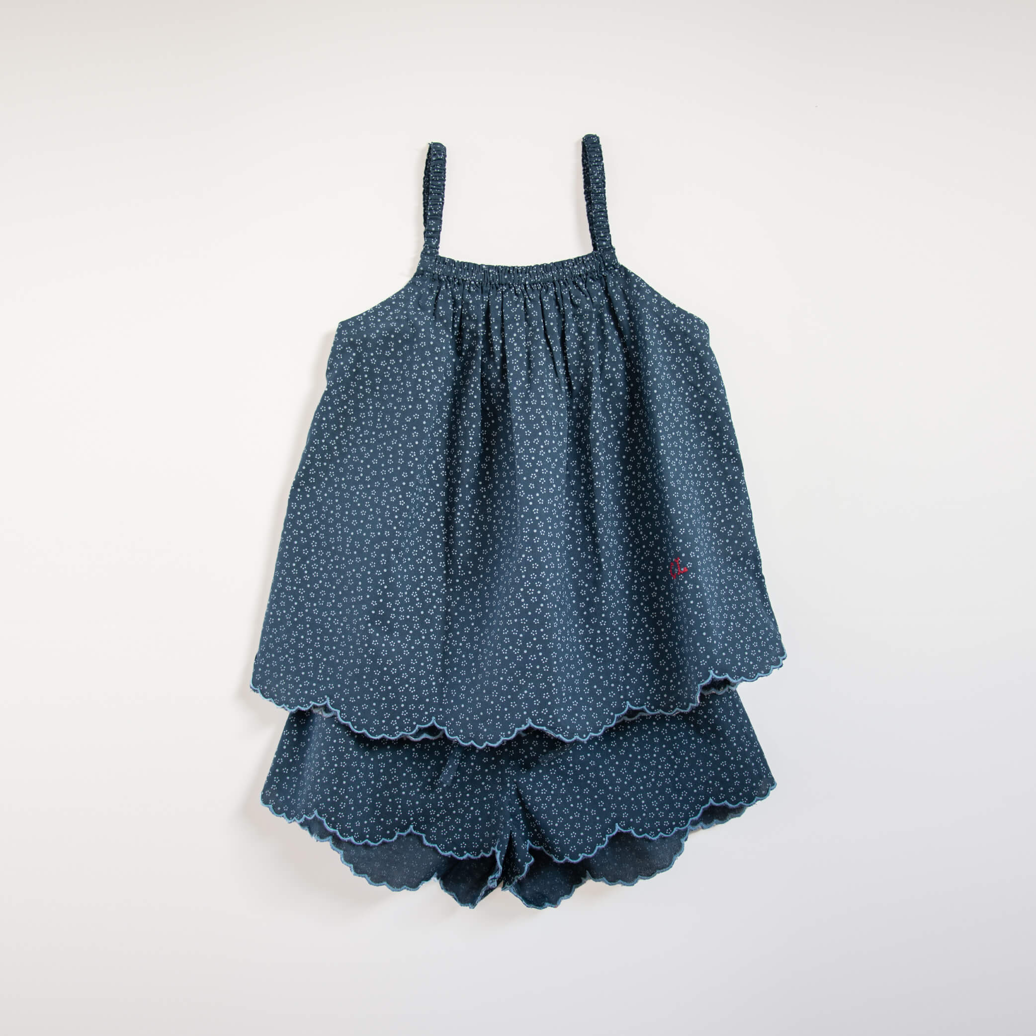 Scalloped edge kids shorts set - Indigo Dot