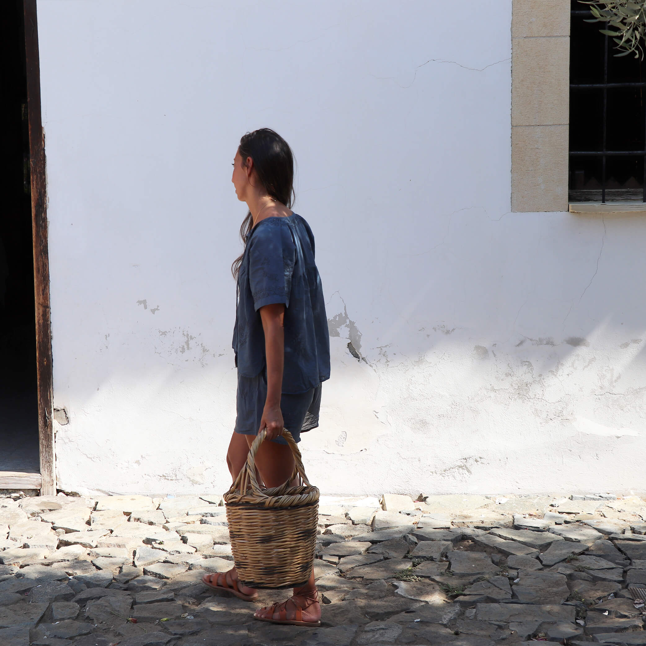 Hand Embroidered Cotton Voile Top in Ink