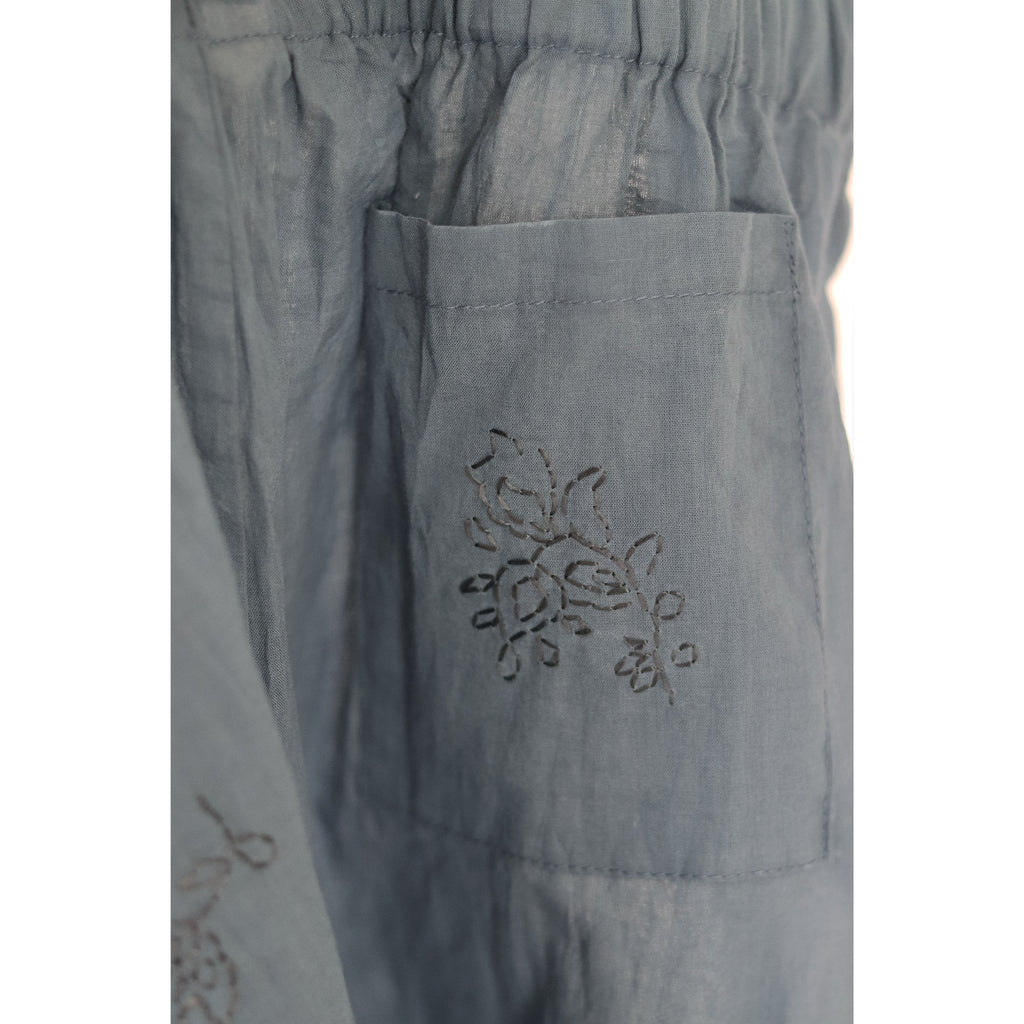 Hand Embroidered Cotton Voile Shorts in Ink