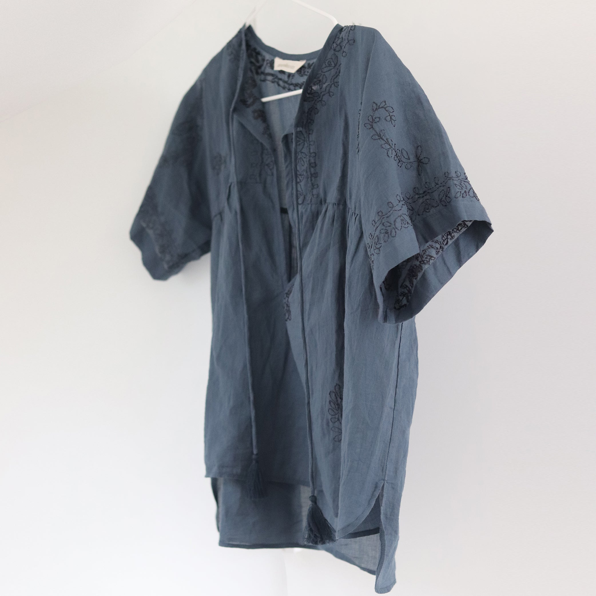 Hand Embroidered Cotton Voile Top in Ink