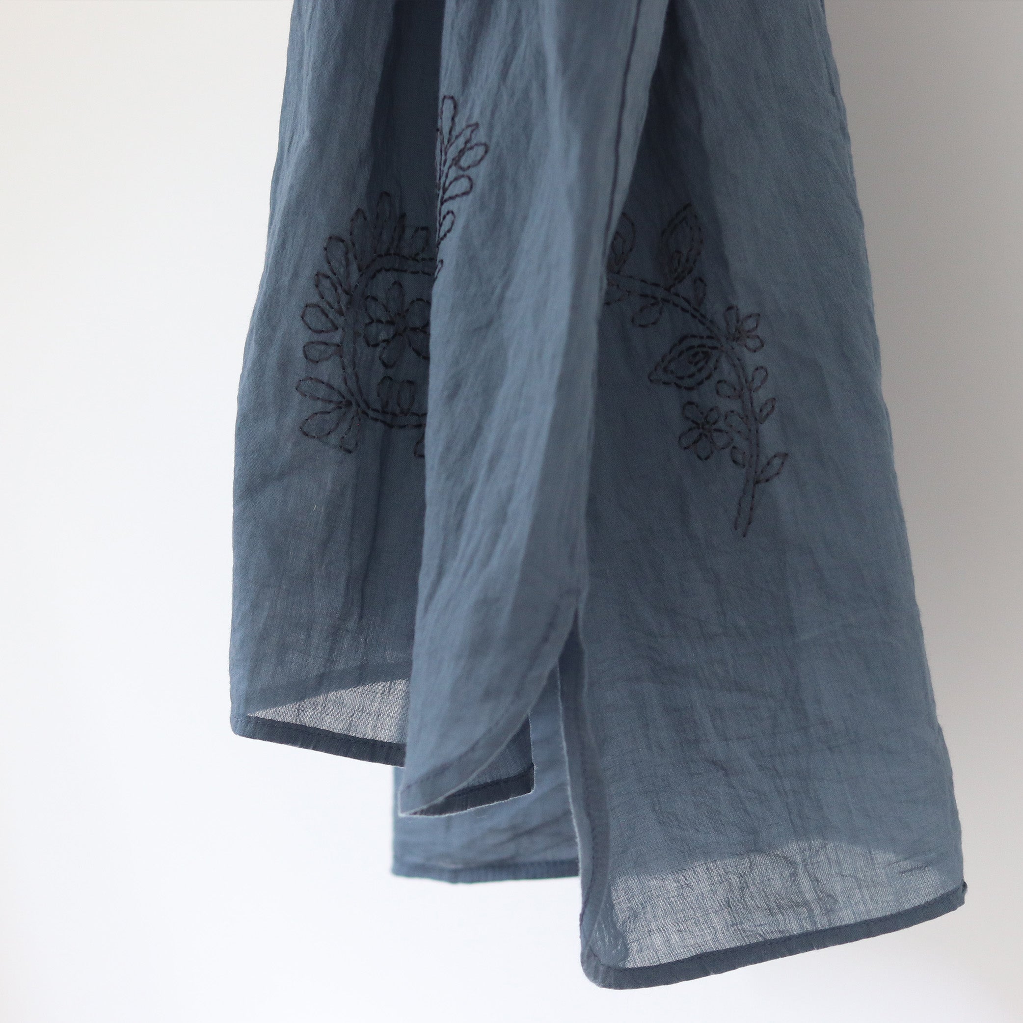 Hand Embroidered Cotton Voile Top in Ink