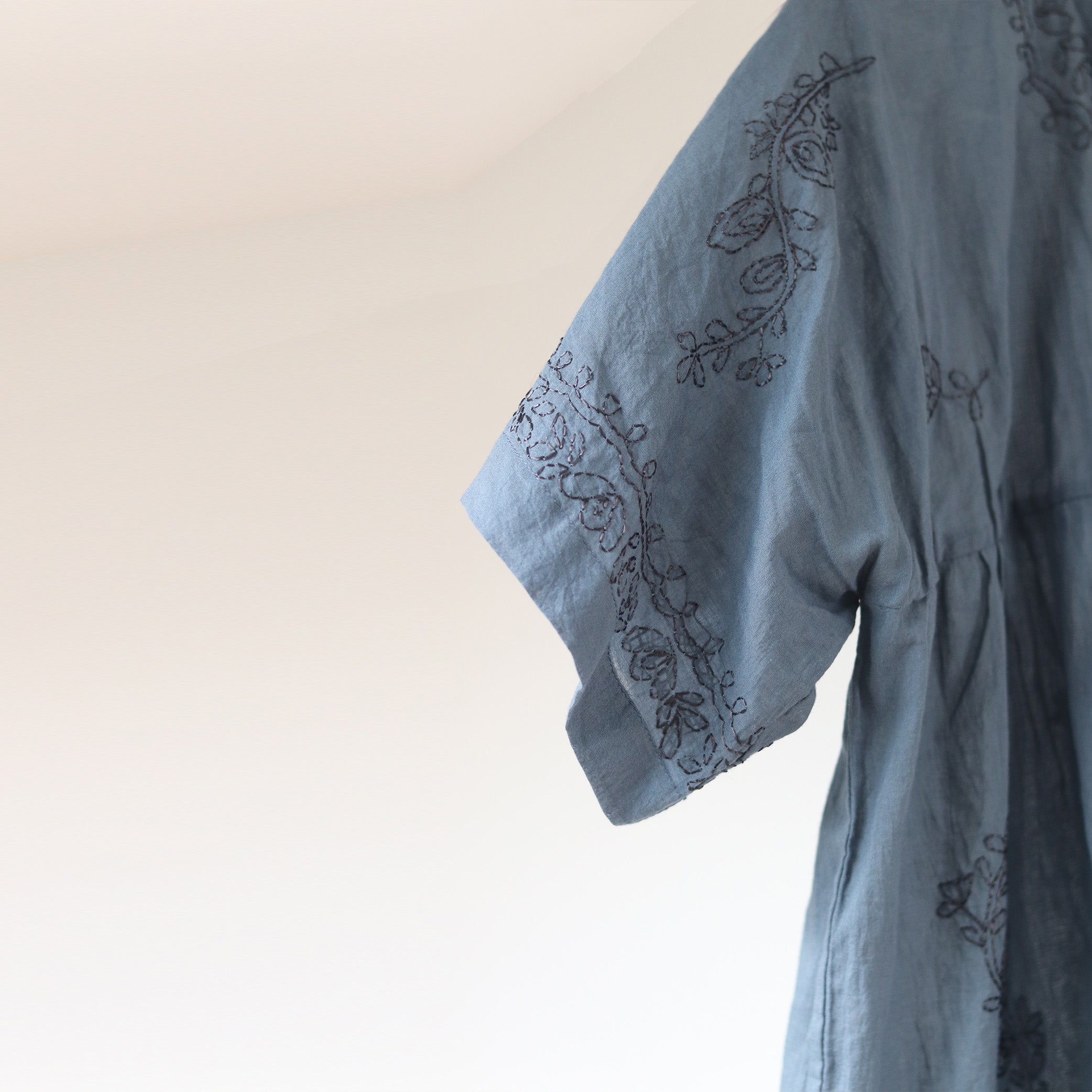 Hand Embroidered Cotton Voile Top in Ink