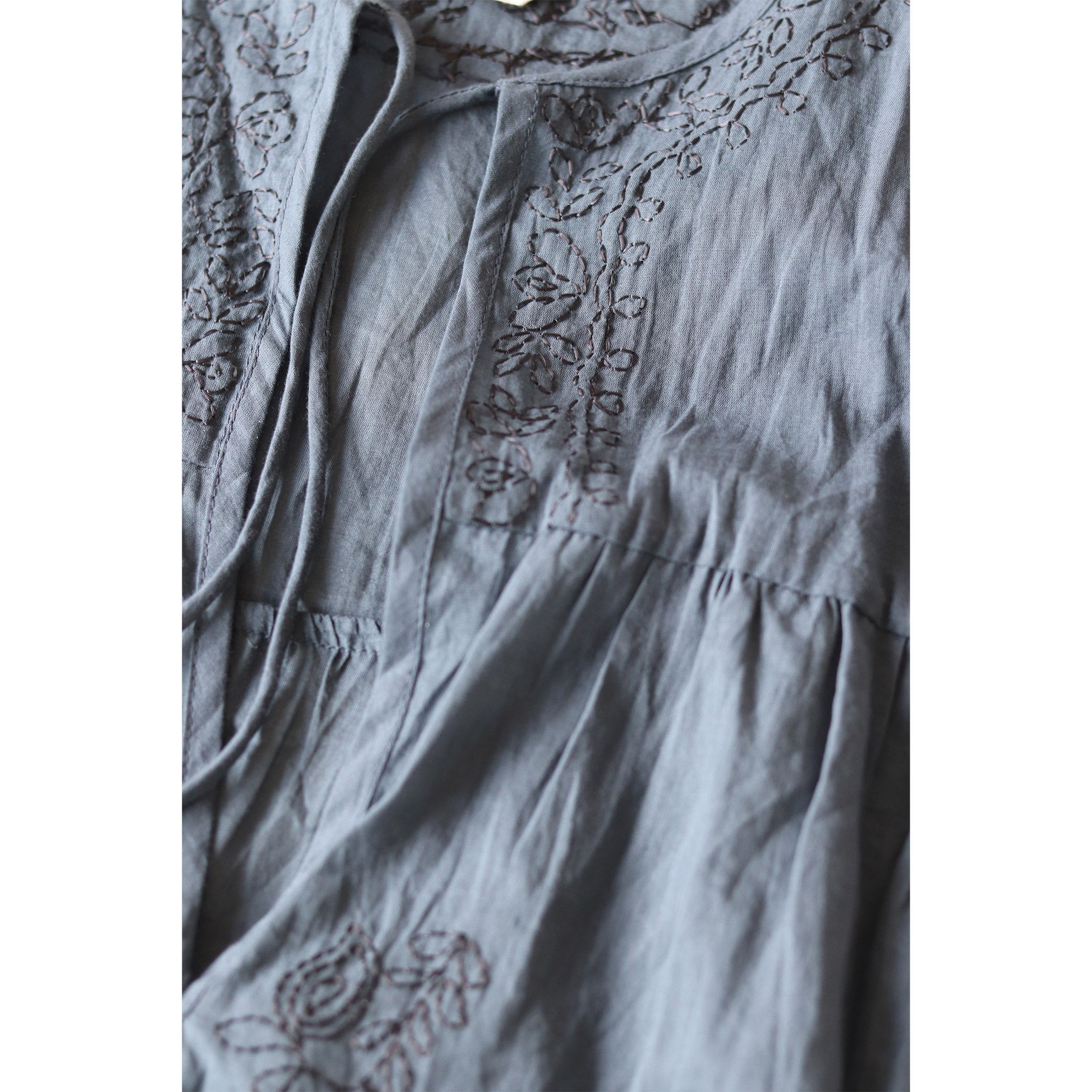 Hand Embroidered Cotton Voile Top in Ink