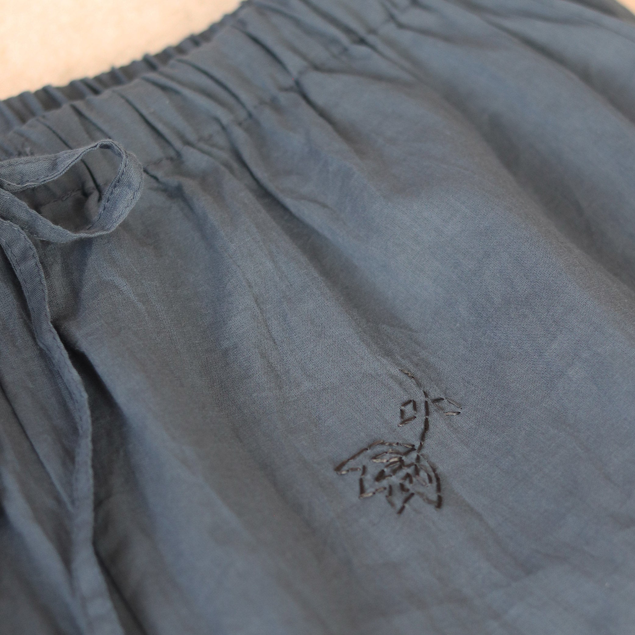 Hand Embroidered Cotton Voile Shorts in Ink