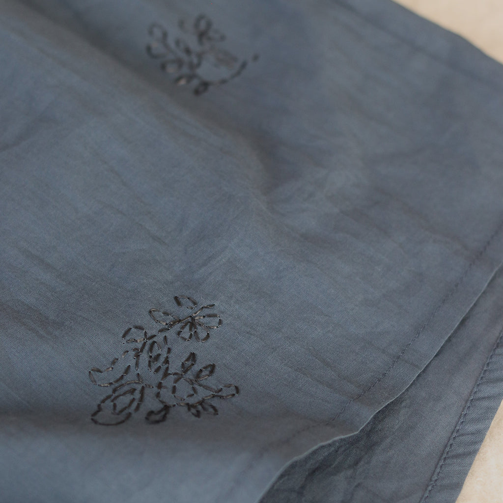 Hand Embroidered Cotton Voile Shorts in Ink