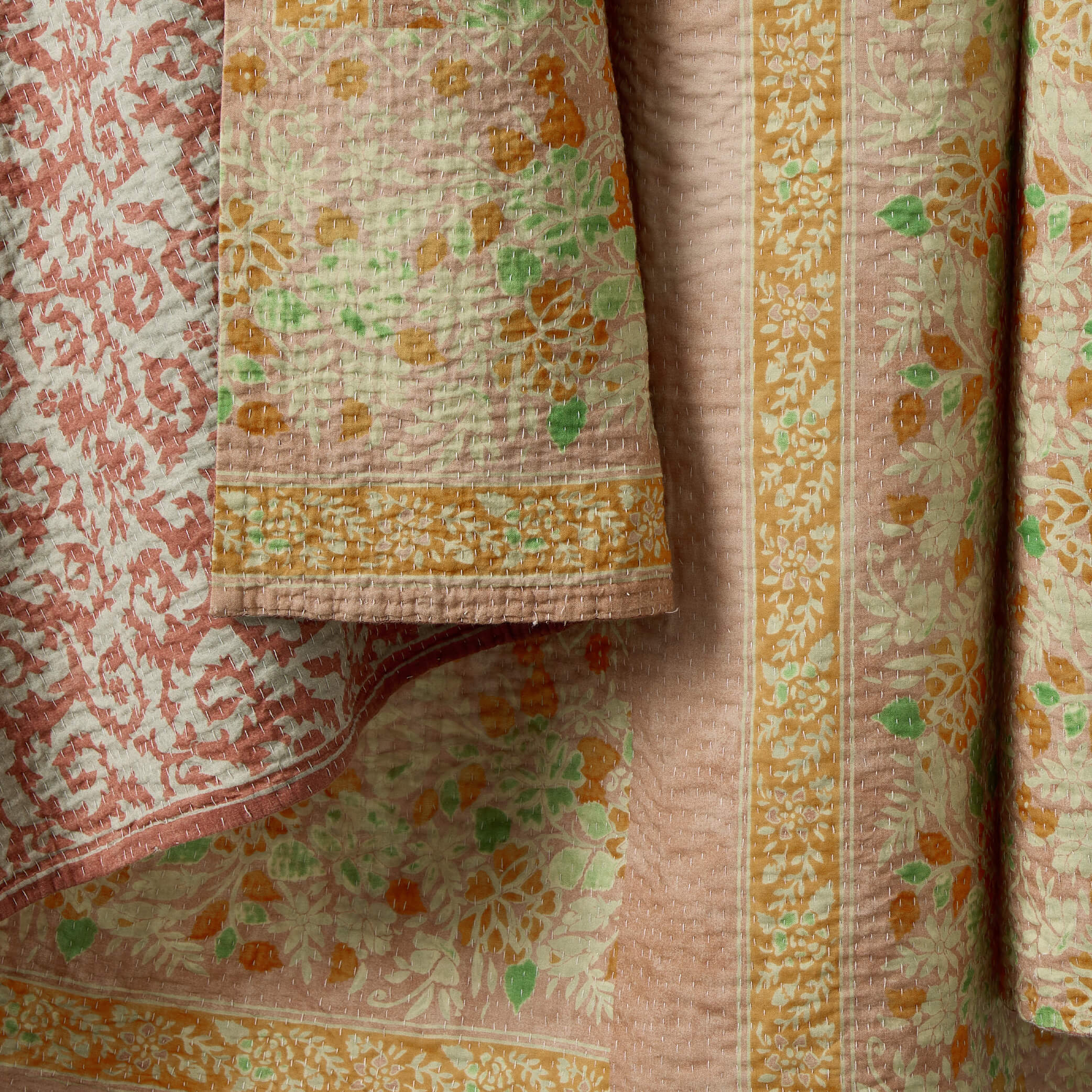 Kantha floral reversible throw