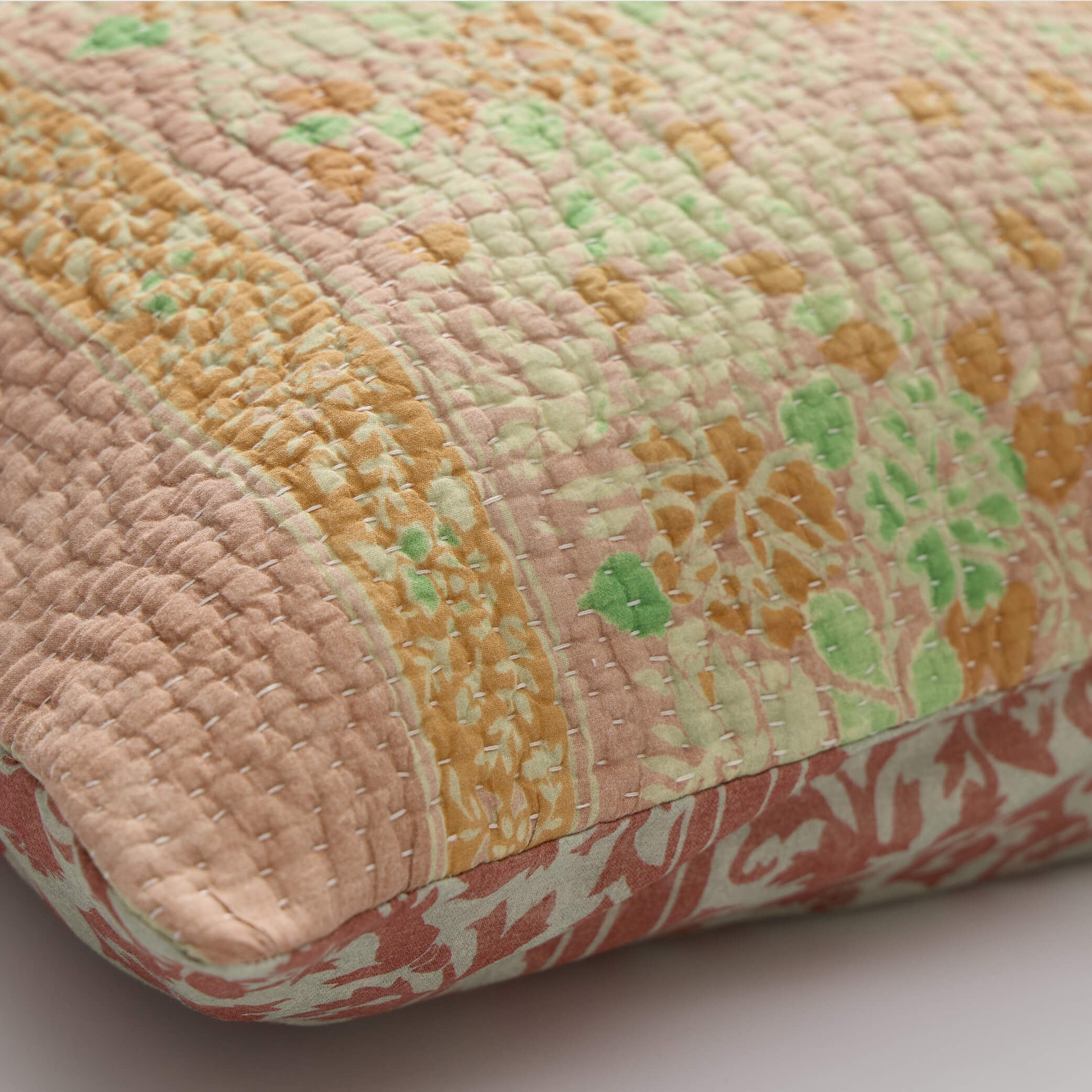 Reversible Square Kantha Floral Cushion