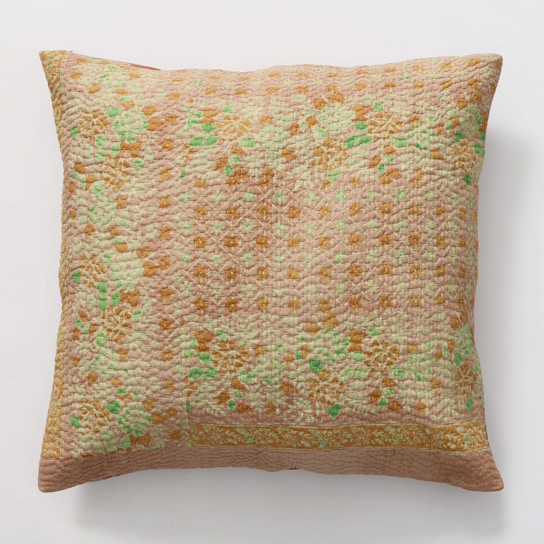Reversible Square Kantha Floral Cushion