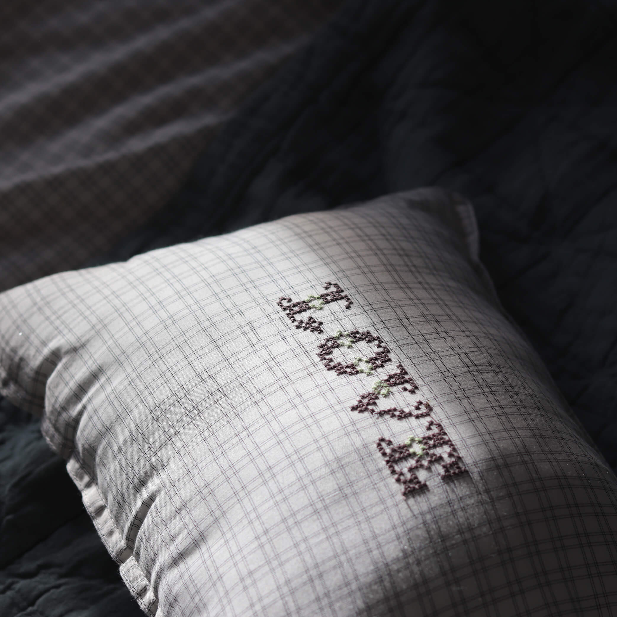 Camomile Love Padded Cushion - Grid Check