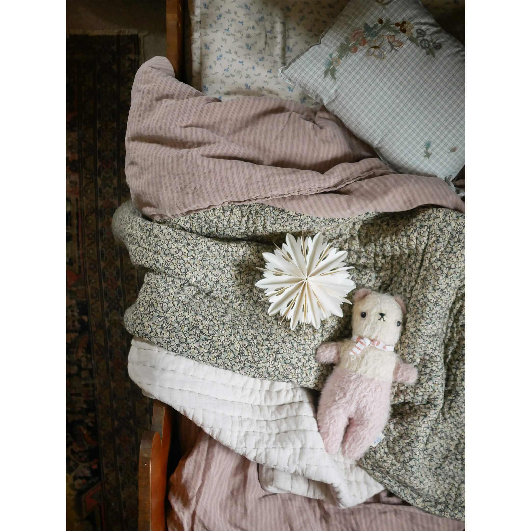 Washed Linen Cotton Ticking Stripe Duvet Cover - Vintage Rose