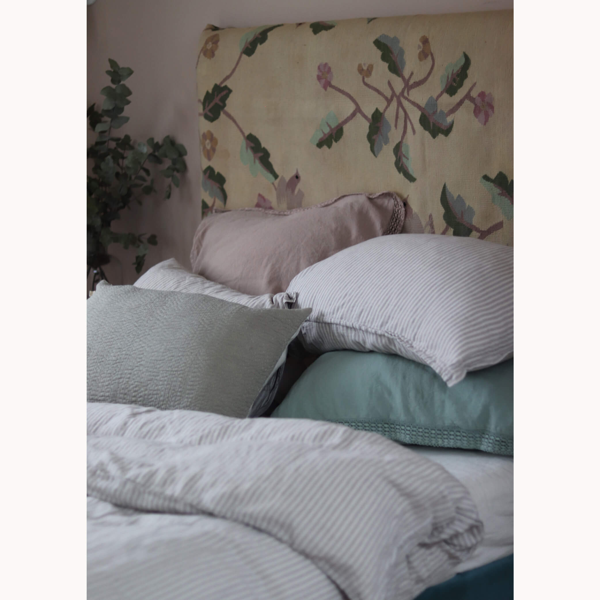 Washed Linen Cotton Ticking Stripe Duvet Cover - Mineral