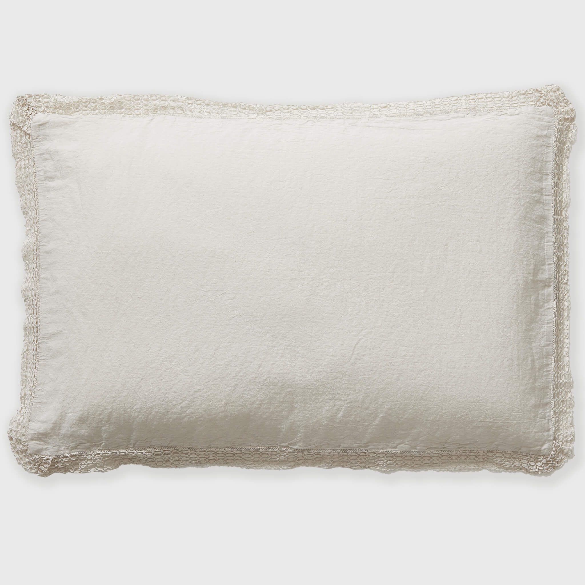 Washed Linen Cotton Oxford Pillowcase with Lace Edge - Mineral