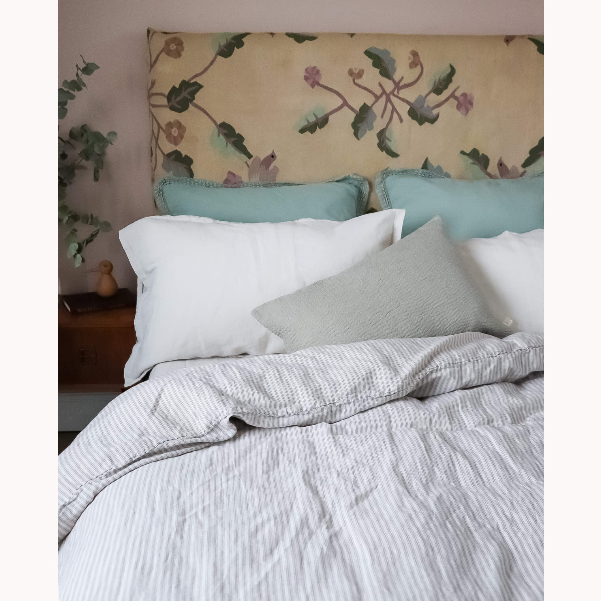 Washed Linen Cotton Ticking Stripe Duvet Cover - Mineral