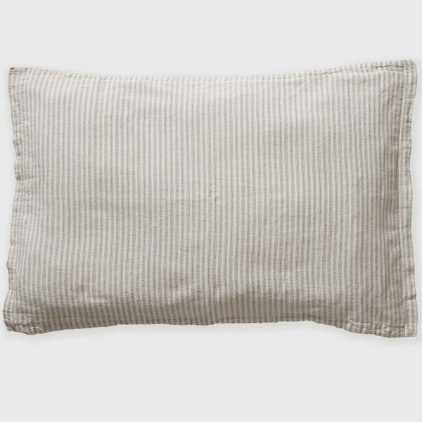 Washed Linen Cotton Ticking Stripe Pillowcase - Mineral