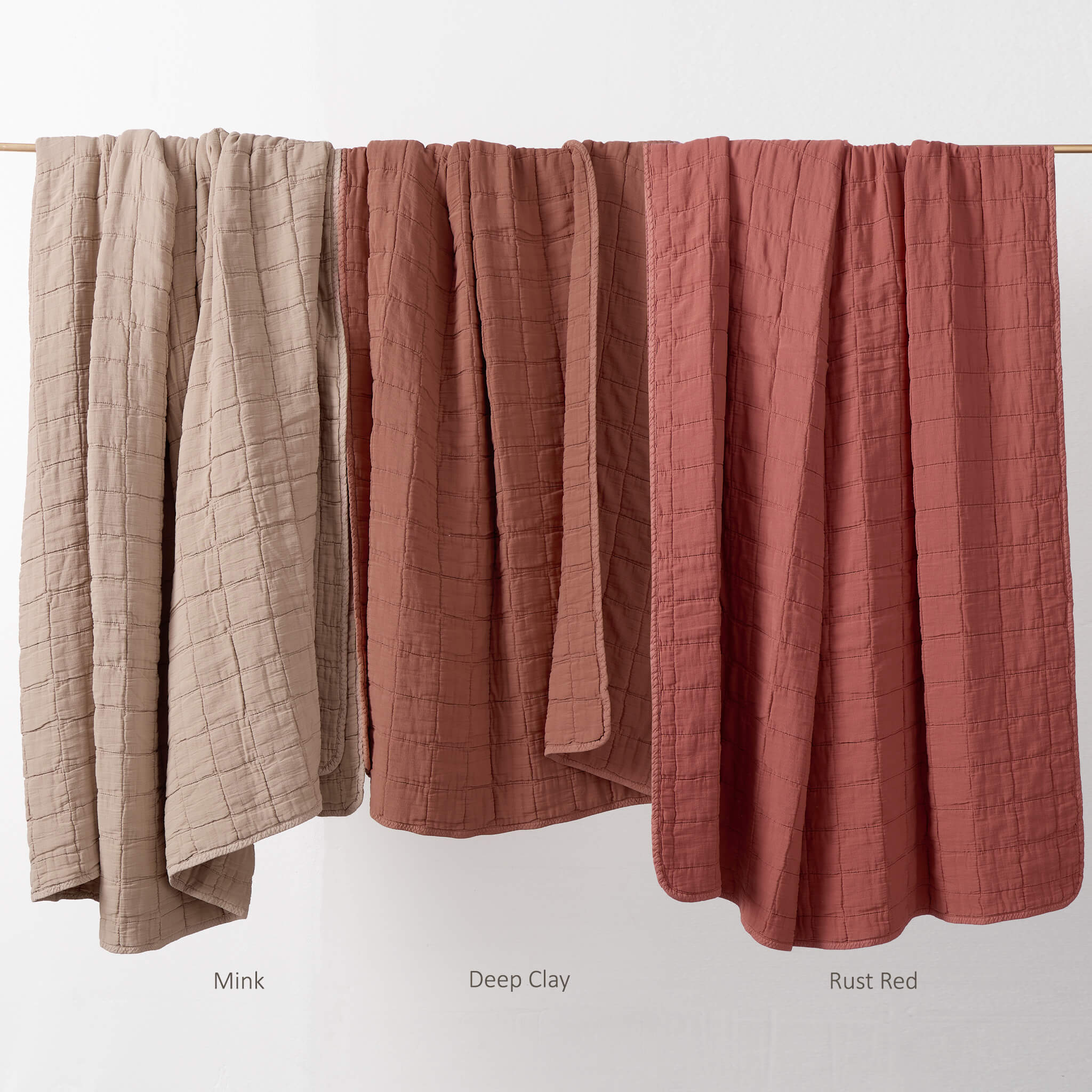 Square Quilted Gauze Blanket - Rust Red